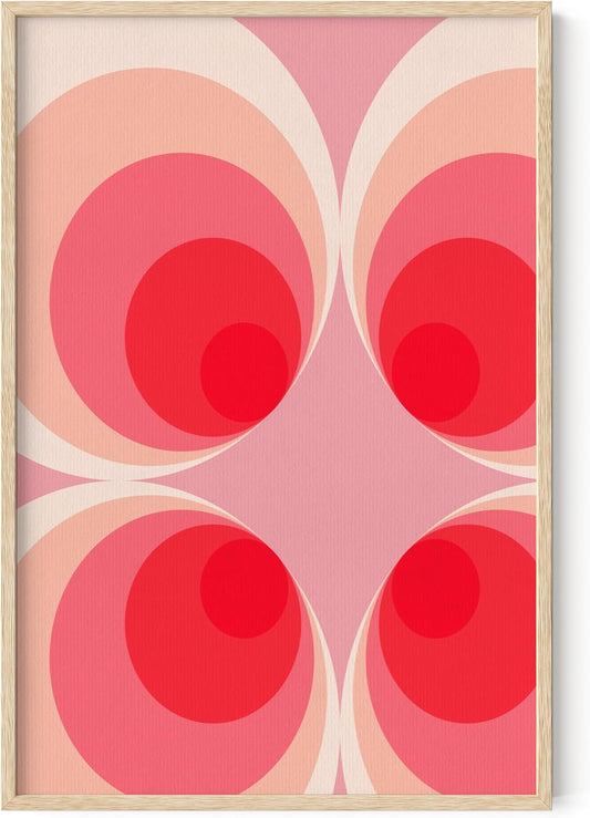 HAUS AND HUES Colorful Abstract Wall Art - Minimalist Retro Picture for Living Room Decor, Red and Pink Modern Wall Art Painting (Pink Mod, Beige Frame, 24x36)