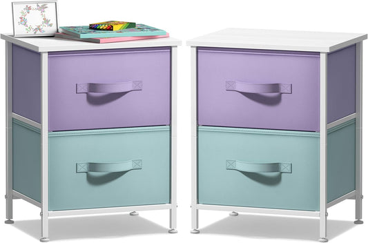 Sorbus Nightstand with 2 Drawers - Kids Bedside Furniture End Table Night Stand - Steel Frame, Wood Top & Easy Pull Fabric Bins - Dresser & Chest for Home, Bedroom Accessories, Office & Dorm (2 Pack)