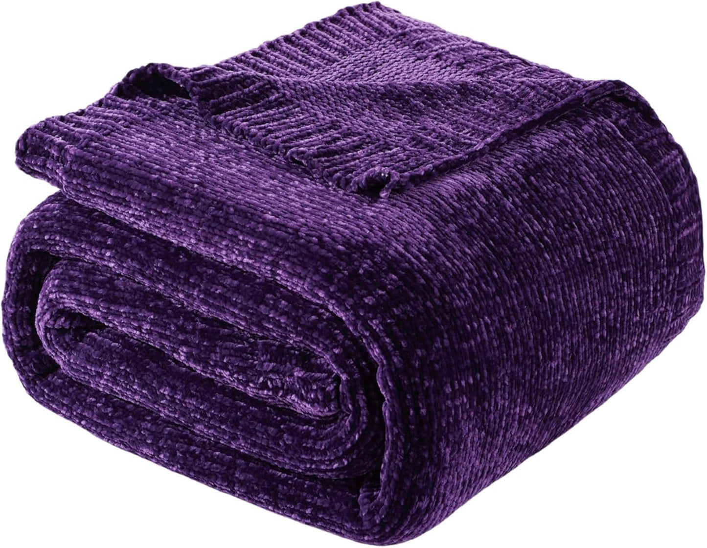 BATTILO HOME Chenille Knitted Throw Blanket for Couch, Decorative Cozy Dark Purple Throw Blanket for Bed Sofa Outdoor, Super Soft Purple Blankets Chenille Blankets for Home Decor, 51"x67"