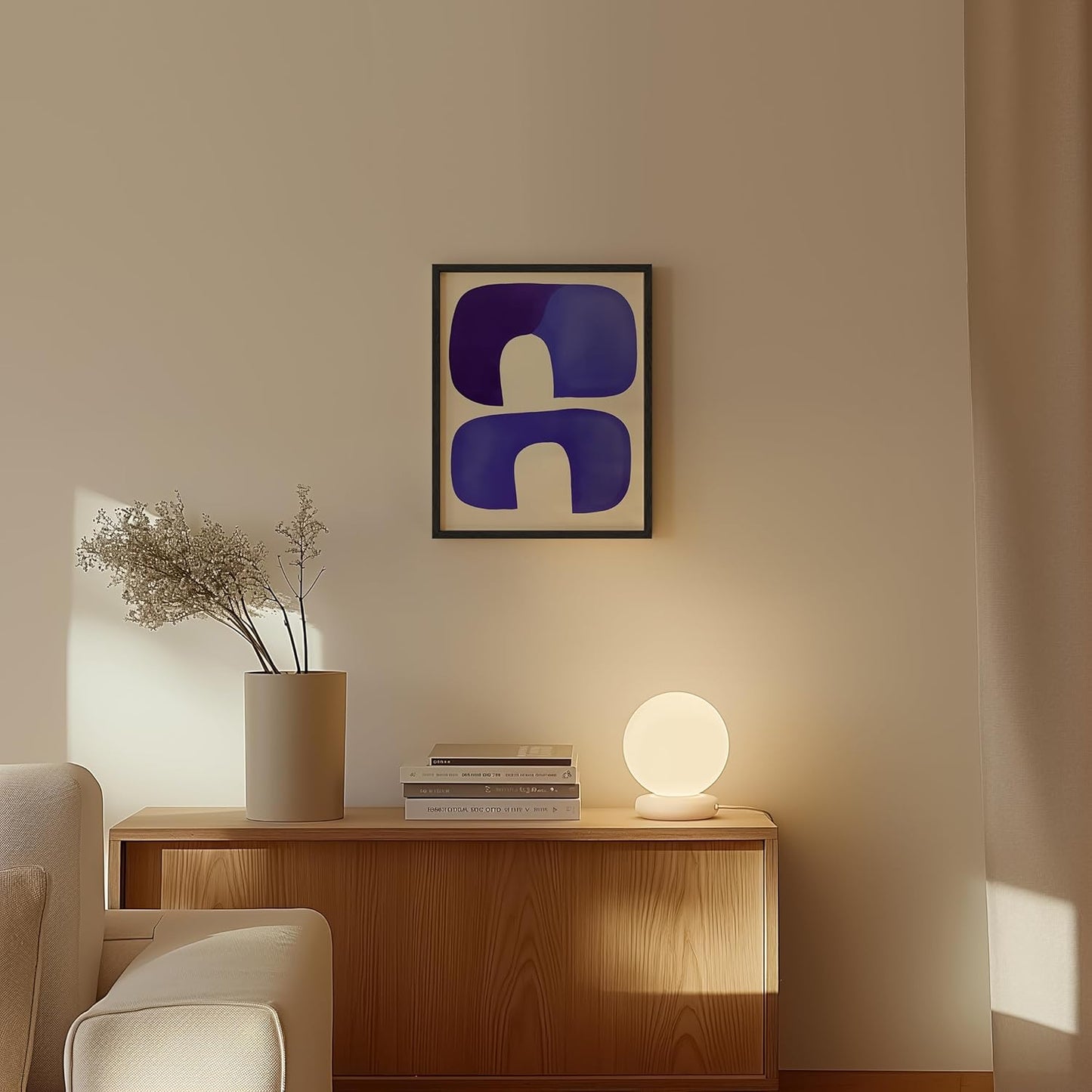 HAUS AND HUES Modern Abstract Wall Art - Blue and Green Living Room Art, Modern Artwork for Walls, Minimalist Picture for Living Room(Blue Tribal Shapes, Black Frame, 11x14)