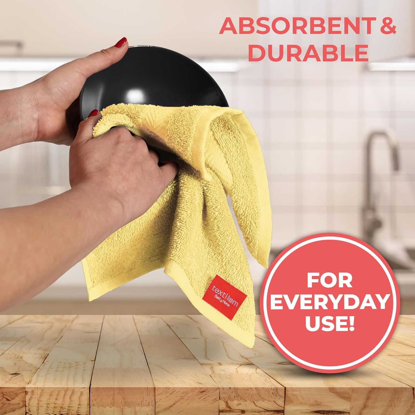 TEXTILOM Washcloths for Body and Face – Hotel and Spa Quality & Soft & Absorbent & Quick Dry Wash Cloths for Your Body – 100% Turkish Cotton Wash Clothes Towel Set of 4 (13 x 13 inches) - Yellow