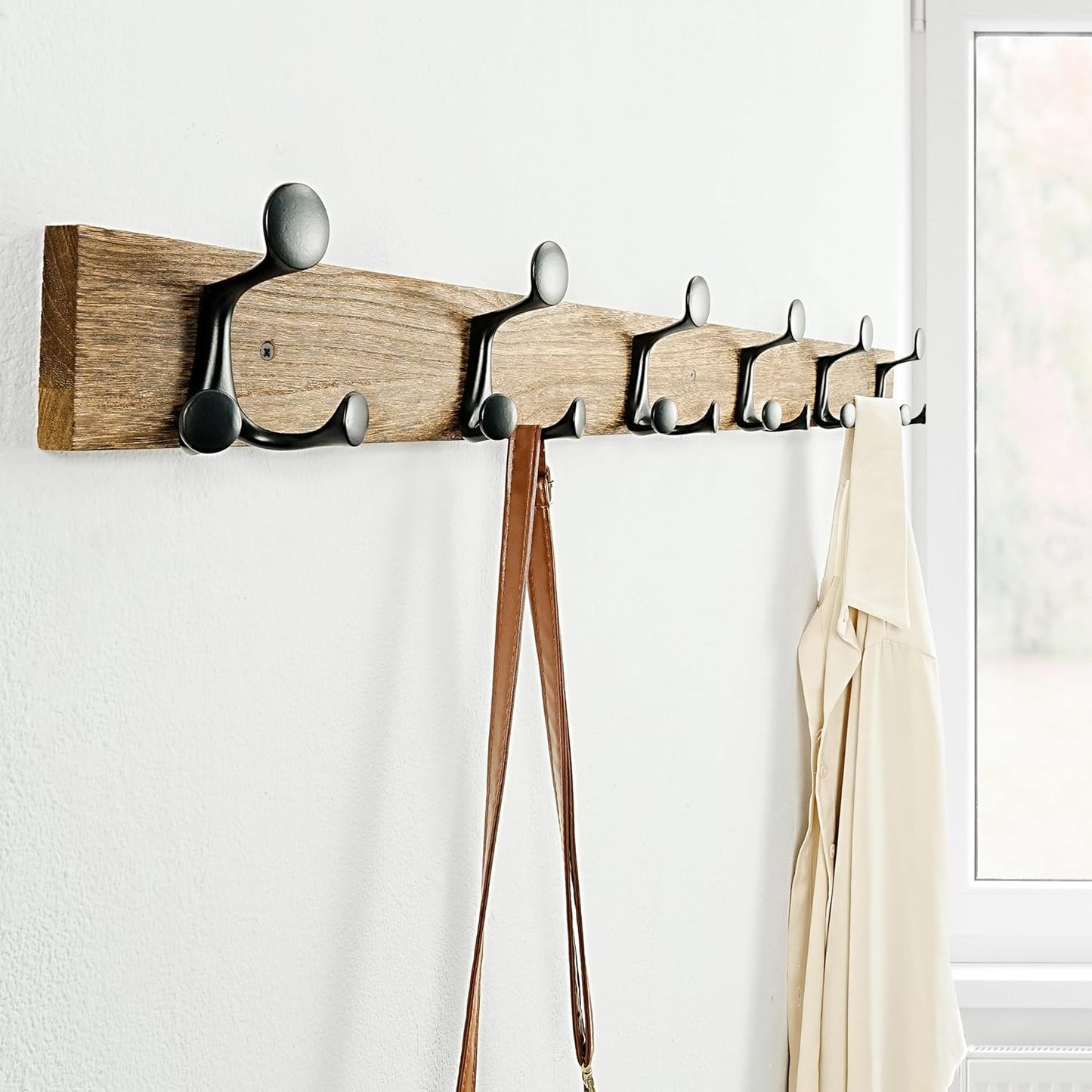 SKOLOO 39-Inch Wood Burnt Coat Rack Wall Mount with 6 Triple Hooks - Ideal for Family Entrances, Classrooms, and Pet Supplies Storage - Perfect Coat Hooks for Wall