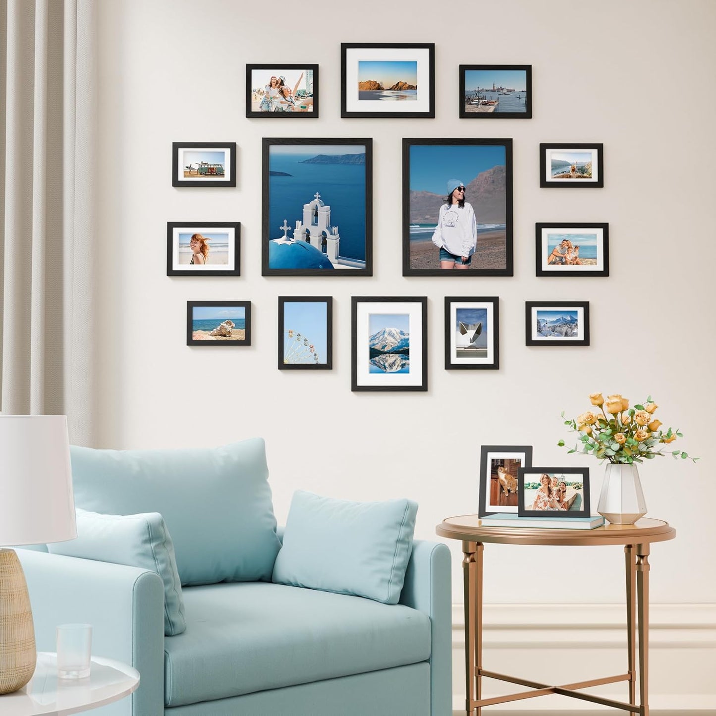 Vittanly 16 Pack Picture Frames, Gallery Wall Frame Set with 2Pcs 11x14, 2Pcs 8x10, 6Pcs 5x7 and 6Pcs 4x6 Photo Frames, Picture Frames Collage Wall Decor for Wall or Tabletop Display, Black