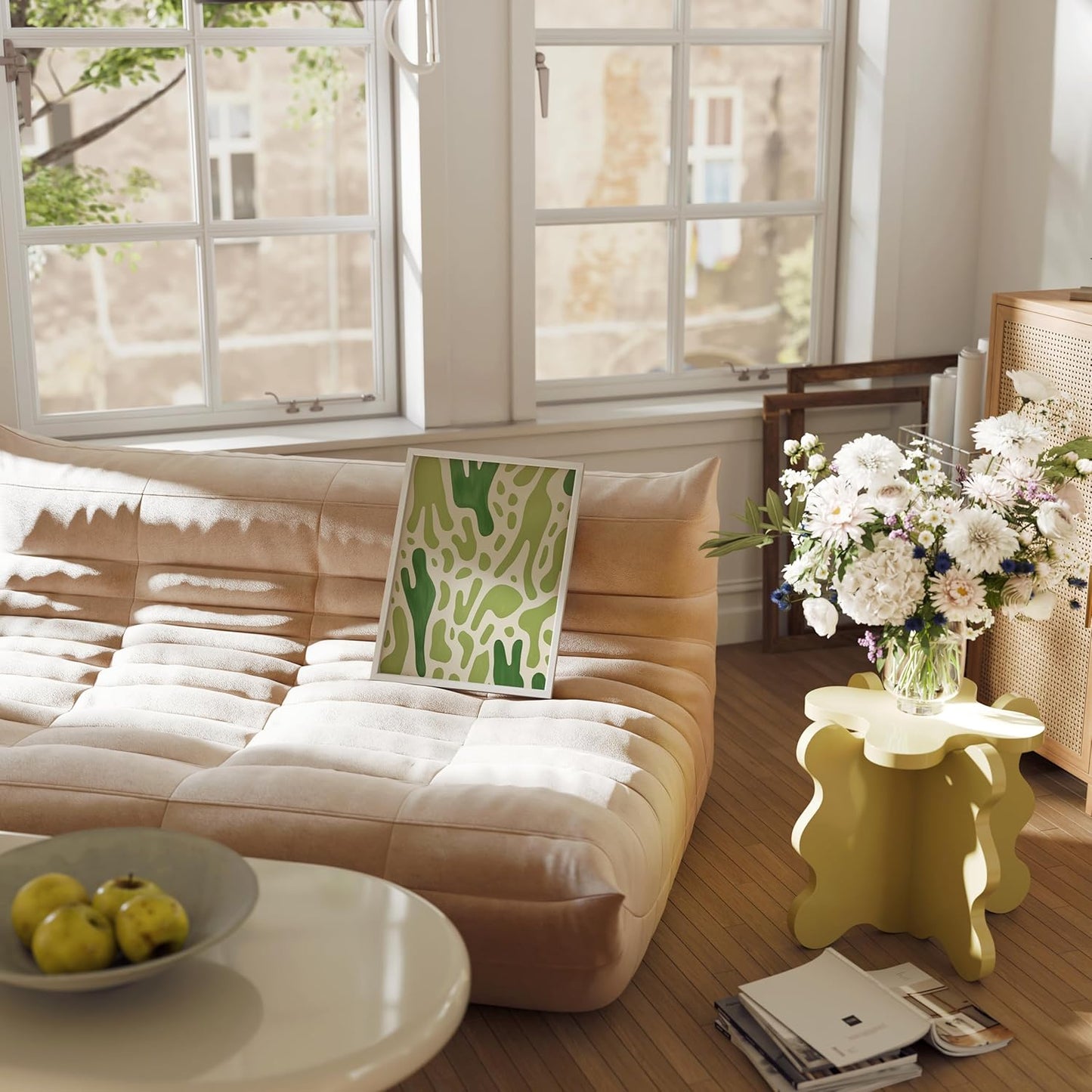 HAUS AND HUES Modern Abstract Wall Art - Blue and Green Living Room Art, Modern Artwork for Walls, Minimalist Picture for Living Room(Green Pattern, White Frame, 12x16)