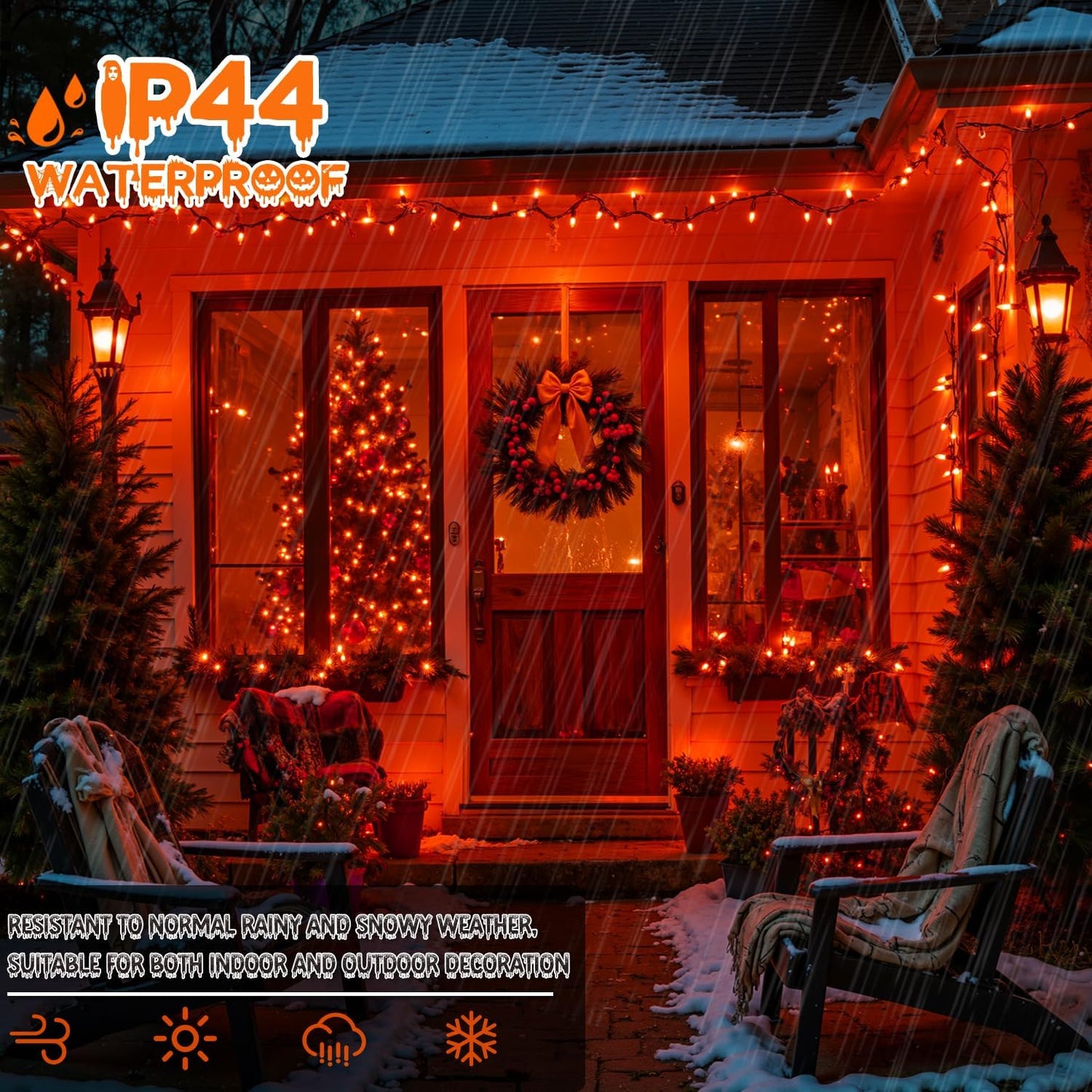 Orange Christmas Lights, 13FT 50 Count Incandescent Mini String Light with Green Wire, Waterproof Orange Christmas Tree Lights Plug in for Halloween Outdoor Indoor Patio Home Party Xmas Decor