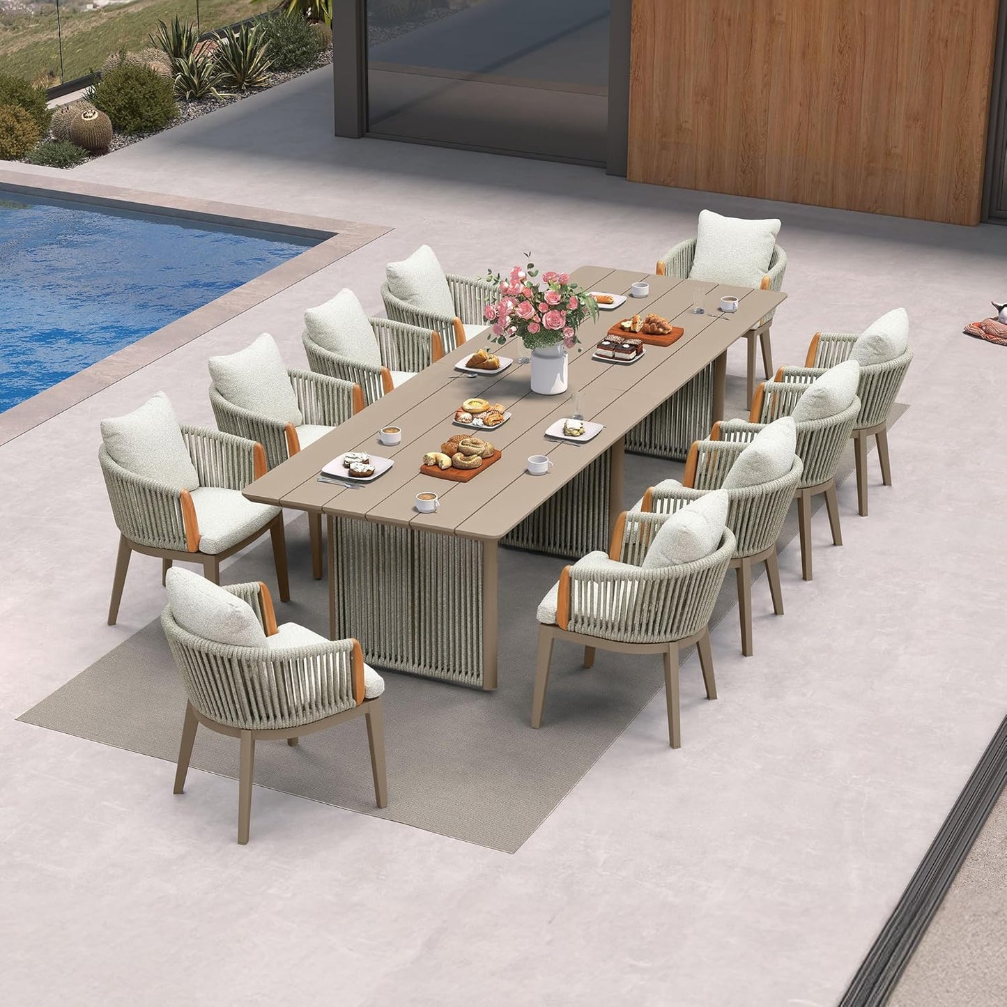 PURPLE LEAF Outdoor Dining Set for 10, Aluminum Outdoor Patio Table and Chairs Set with Olefin Cushions, 11 Pieces Patio Furniture Set for Garden or Deck, Beige