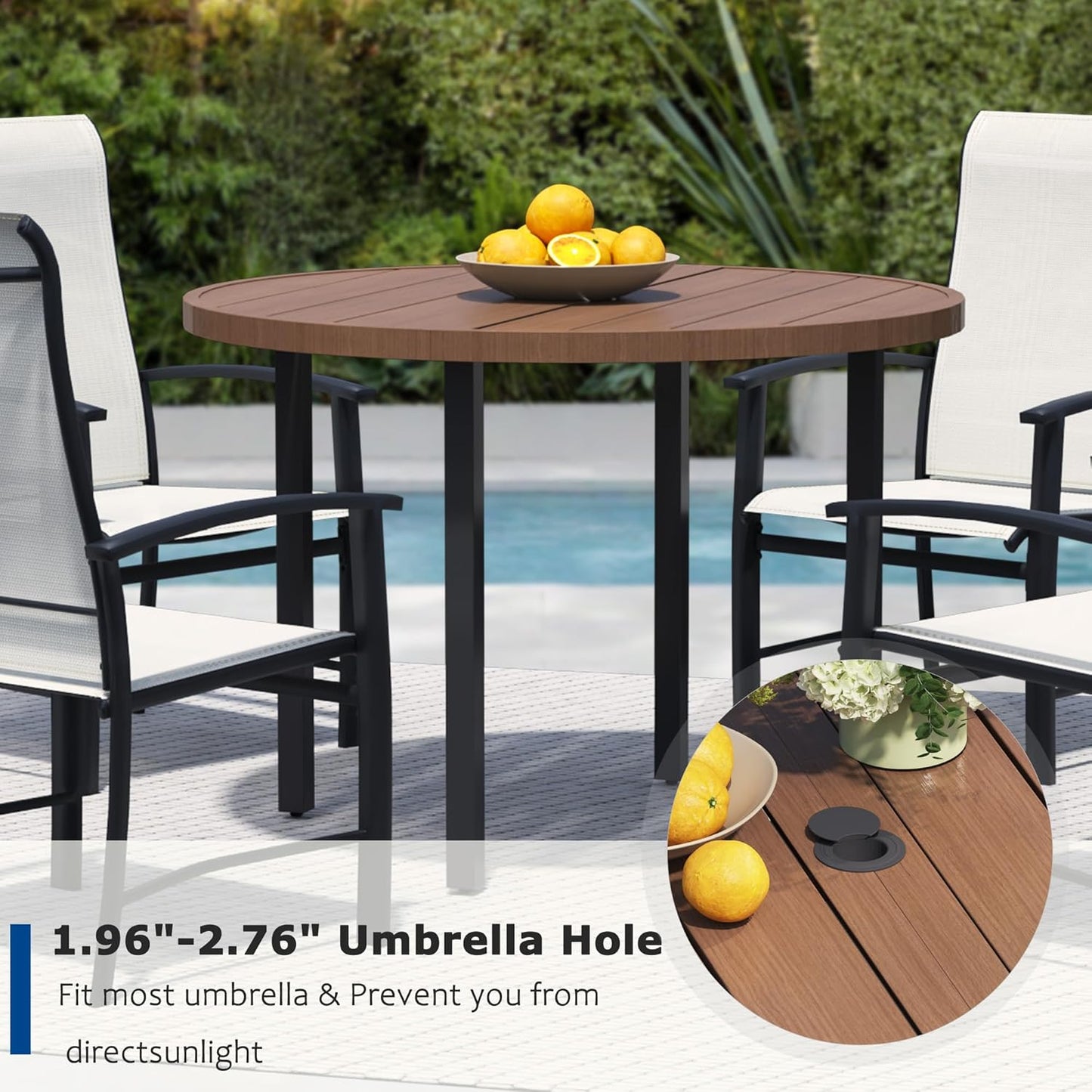 5 Piece Outdoor Dining Set, Patio Table and Chairs Set of 4, 42" Walnut Round Patio Table with 4 Oyster Beige Outdoor Patio Chairs for Lawn, Garden, Porch