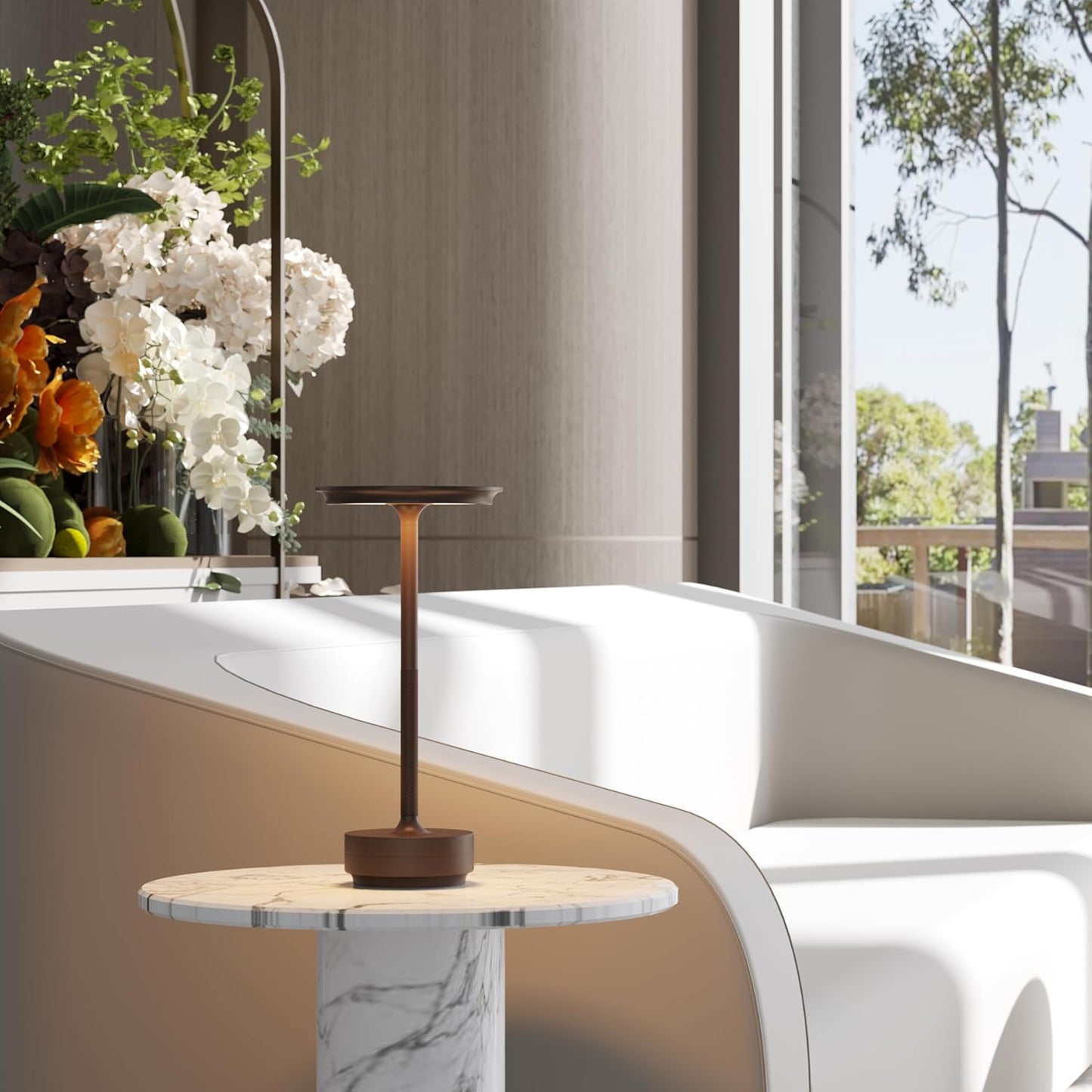 Cordless Table Lamp, Rechargeable 5000mAh Outdoor LED Table Lamp, 3 Levels Brightness Dimming IP54 Waterproof Touch Battery Powered Table Lights, Dining Room/Patio/Nightstand (2Pack Brown)