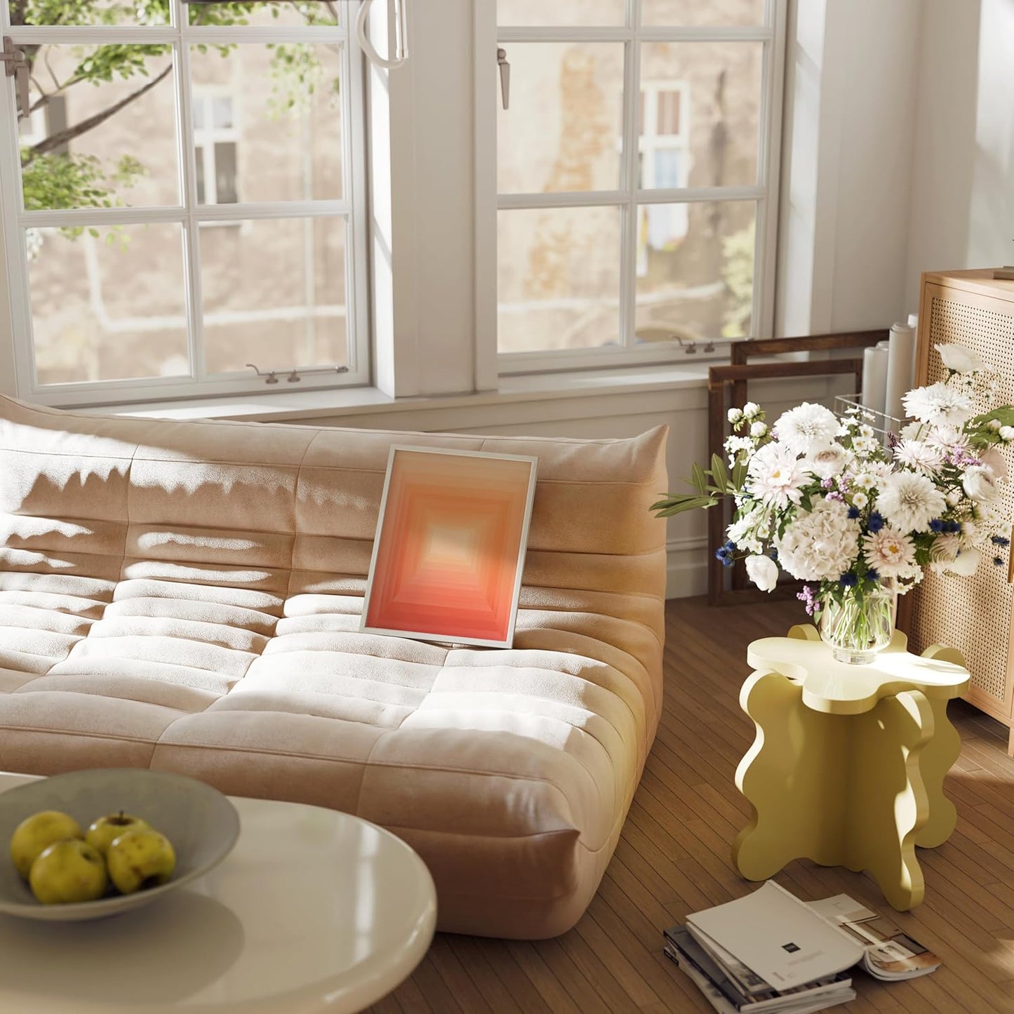 HAUS AND HUES Pink Geometric 2 Art Print with White Oak Frame 11x14