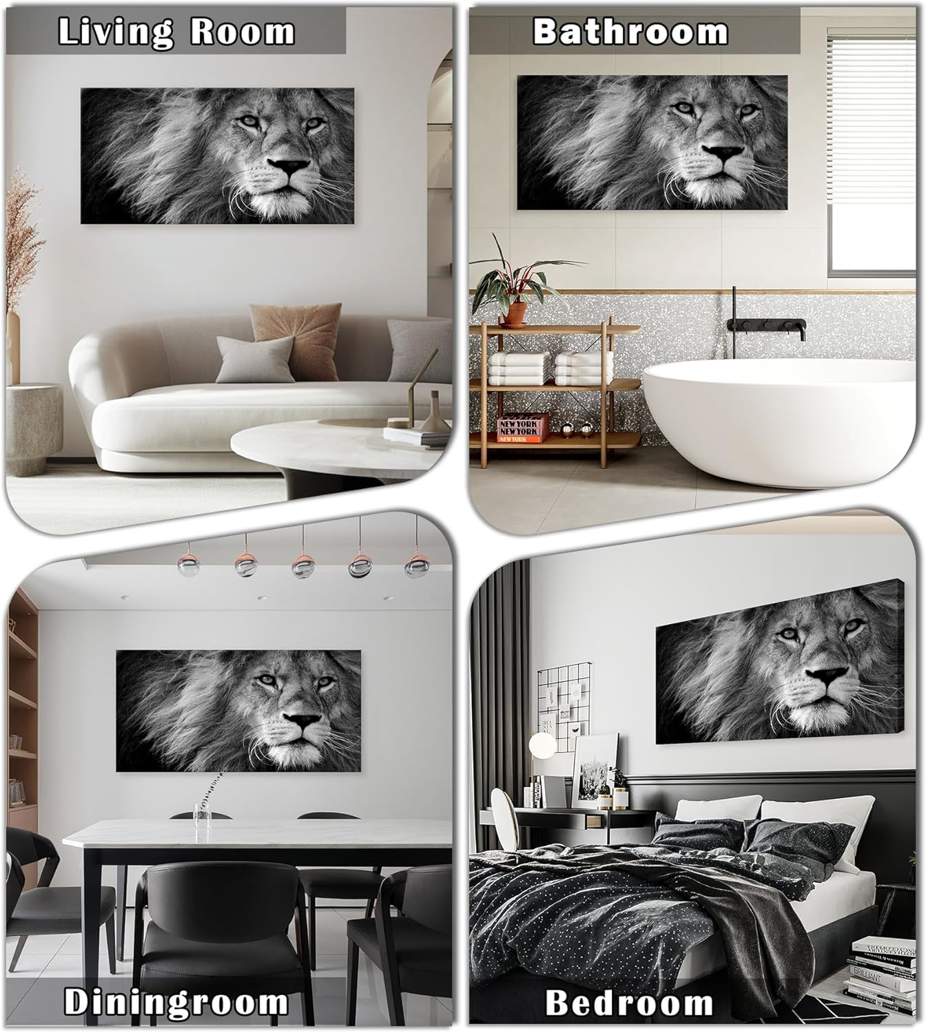 Baisuart D0198 Modern Giclee Canvas Prints Wall Art Stretched Artwork Black and White Lion Pictures to Photo Paintings on Canvas Wall Art for Bedroom Living Room Home Decorations Office Wall Décor