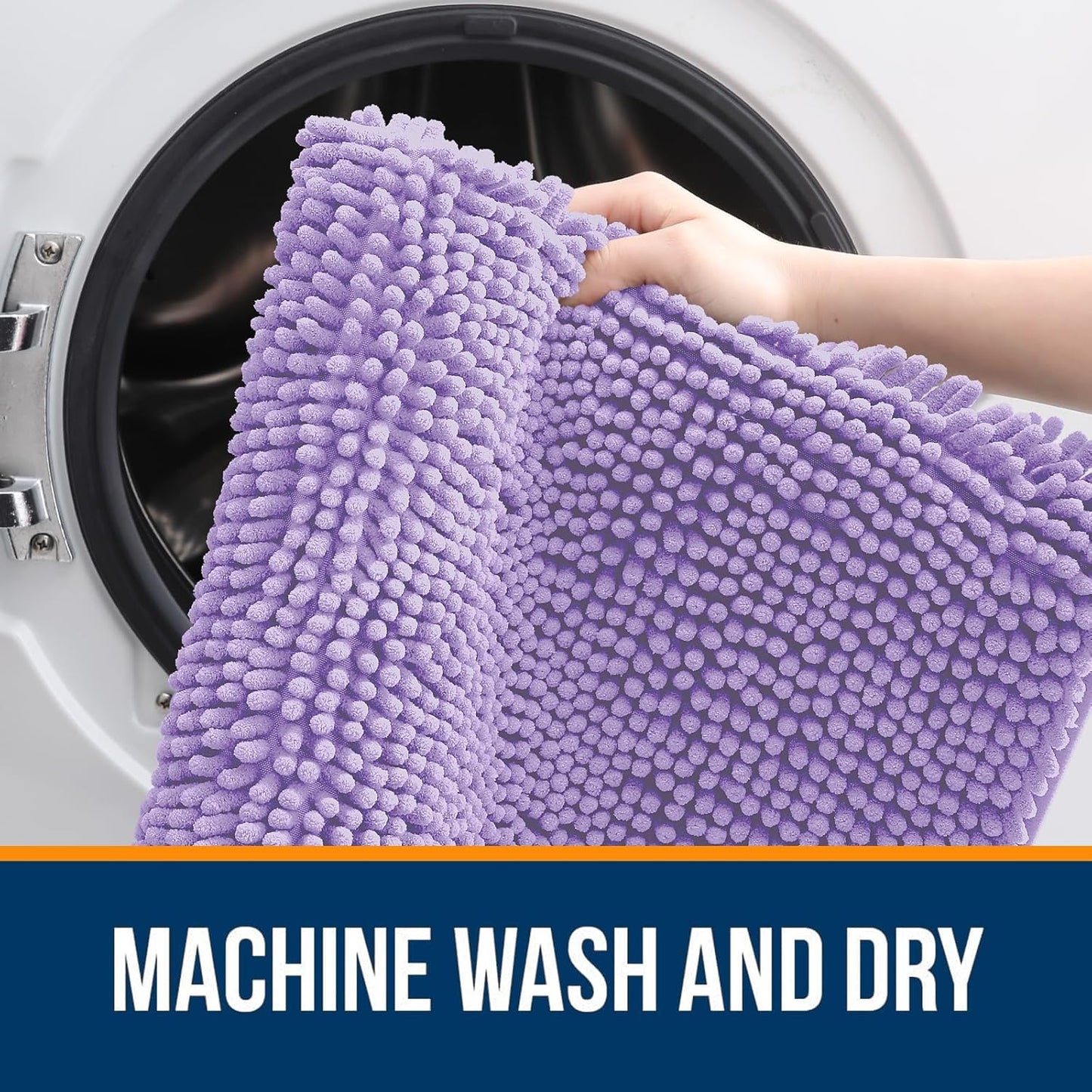 OLANLY Bathroom Rugs Sets 2 Piece, Soft Absorbent Chenille Bath Mats and U-Shaped Contour Toilet Mat Area Rug Set, Machine Washable Bath Carpet, Home Decor Accessories(24"x16"+24"x20", Lavender)