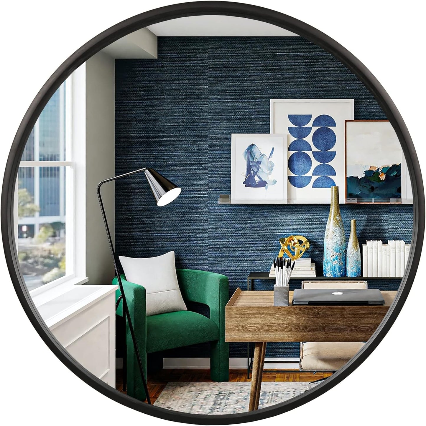 WallBeyond Black Round Wood Mirror 24 inch Circle Wall Mirror for Bathroom Round Wall Mirror for Wall Decor, Vanity, Entryway Living Room