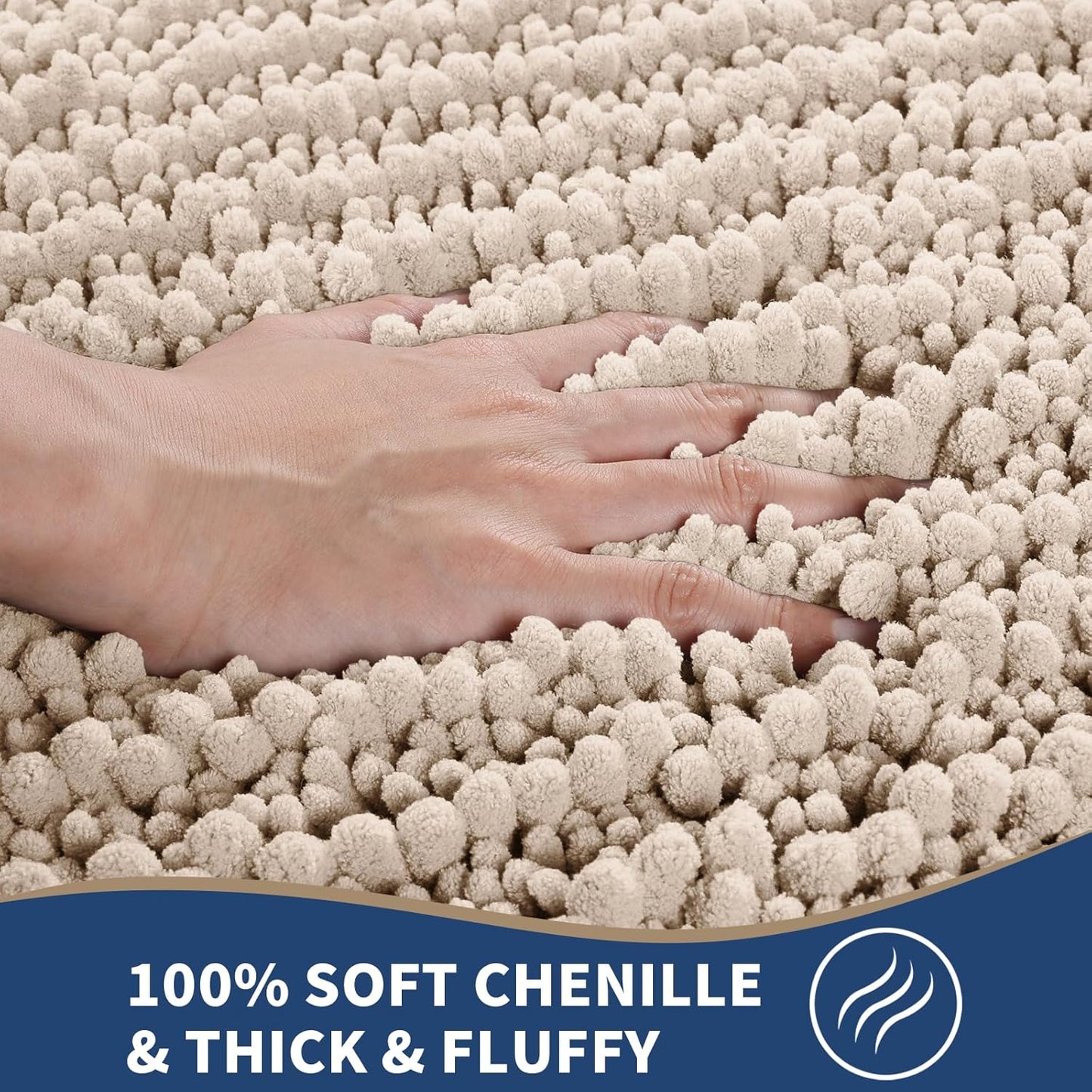 Yimobra Bathroom Rugs Sets 2 Piece - Quick Dry Extra Thick Luxury Chenille Bath Mat, Non Slip Super Absorbent for Tub Shower Sink, Machine Washable Shaggy Floor Mat, 44"x24"+24"x17" Inch, Light Brown