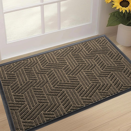 Front Door Mat 29.5"x17" Indoors Outdoors Welcome Mats, Waterproof Non-Slip Rubber Backing Heavy Duty Doormat Outside Entrance, Low Profile Entryway Rugs Floor Mat for Patio, Pattern B Brown