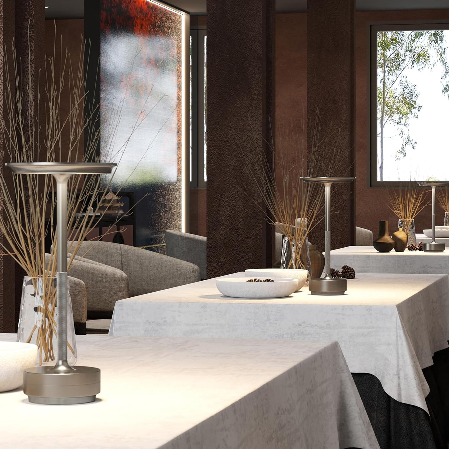 2 Pack Cordless Table Lamp, LED Rechargeable Table Light with 3 Temp Settings, Stepless Dimming, 5000mAh Battery, USB-C, Memory, Aluminum Alloy, for Home, Patio, Restaurant, Outdoor. Silver