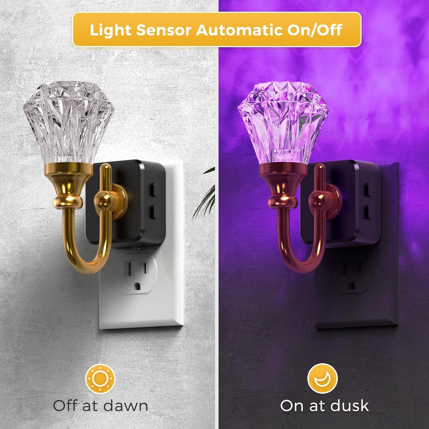 L LOHAS LED Night Lights Plug into Wall - 2 Pack 10-Color Changing RGB Floral Night Lights with Auto Sensor, 3 Brightness Levels, Rotatable Plug in Nightlight for Bedroom, Nursery, Hallway, Gift