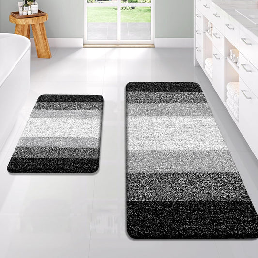 OLANLY Bathroom Rug Set 2 Piece, Soft Absorbent Microfiber Bath Rug Set, Non-Slip, Machine Wash Dry, Plush Shaggy Bath Mats for Bathroom (47"x20"+24"x16", Black)