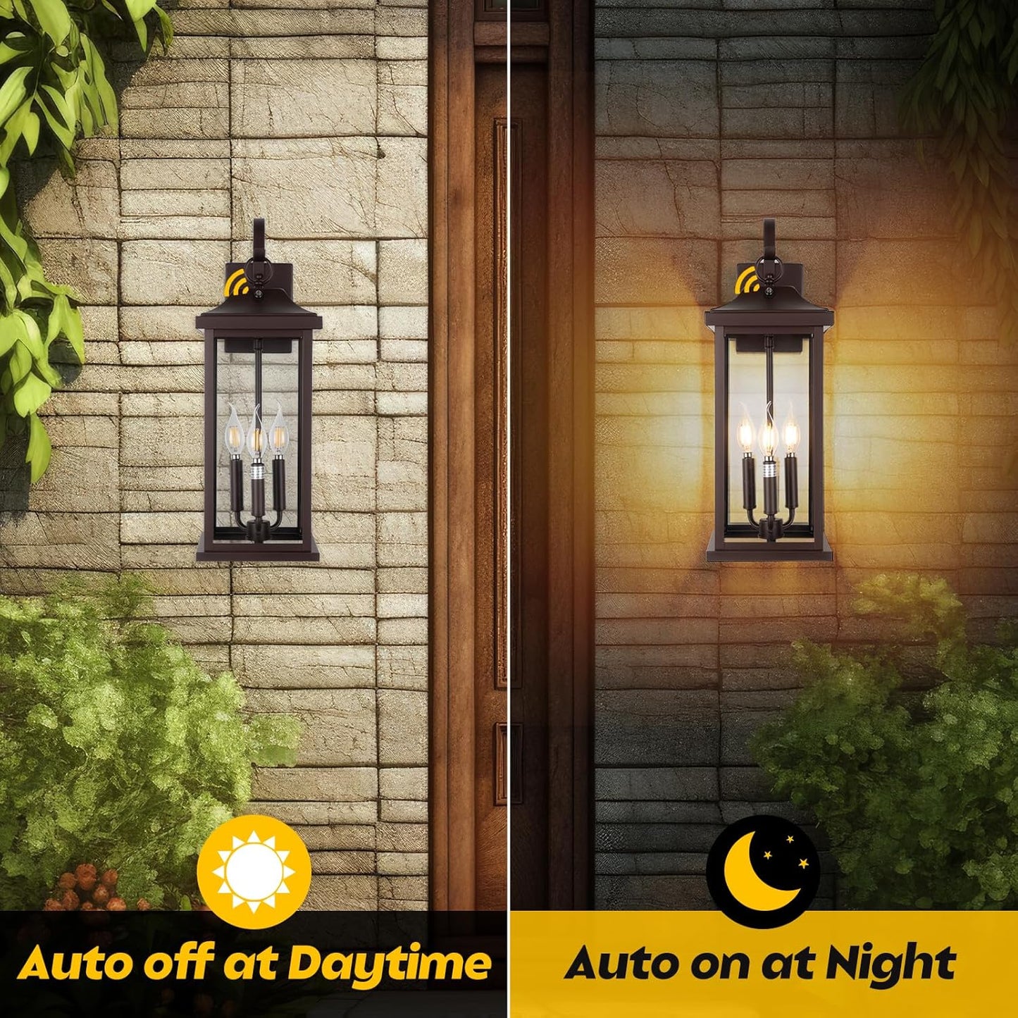 1-Pack 23” Dusk to Dawn Outdoor Light Fixture Oil Rubbed Bronze 3-Light, Extra Large Exterior Lighting Photocell Sensor Outside Wall Lantern for House Brown Porch Garage Light, E12