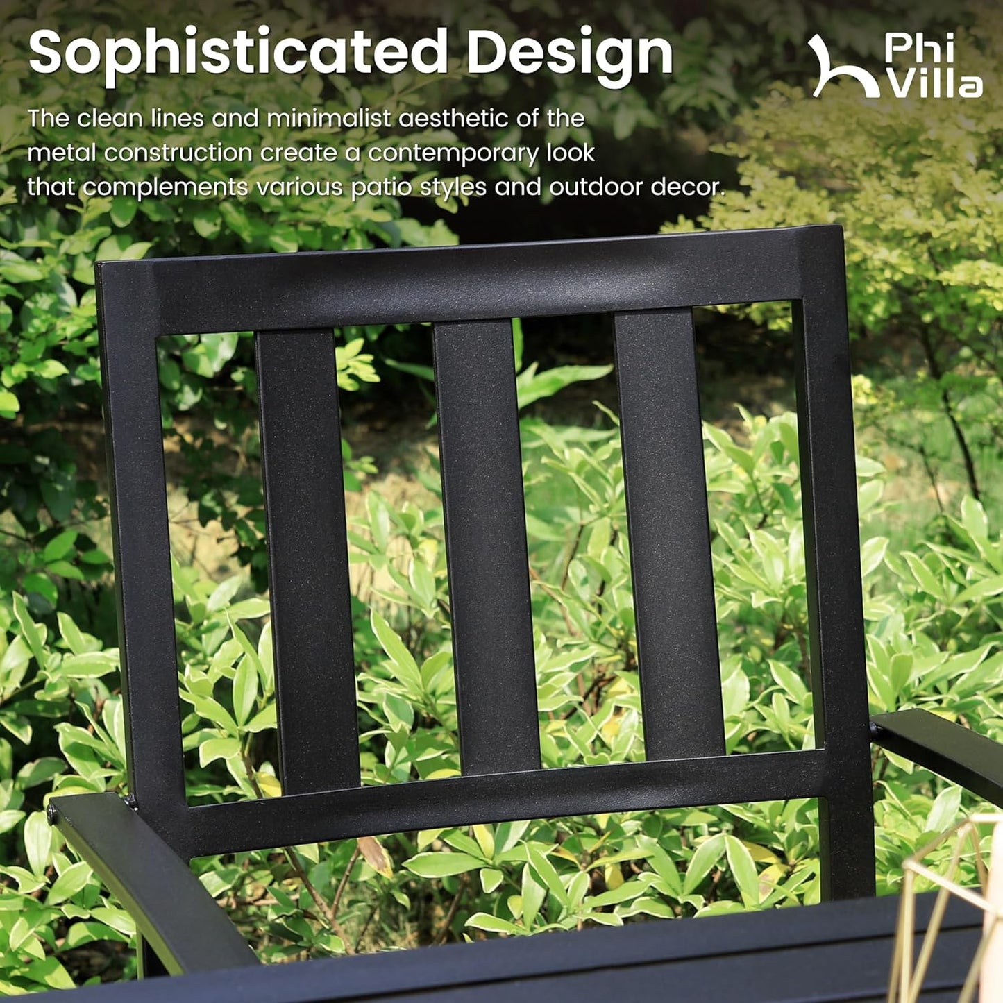 PHI VILLA 7 Pieces Outdoor Dining Set for 6, Expandable Rectangular Metal Dining Table & Stackable Wrought Iron Chairs, Large Furniture Set for Patio, Deck, Yard, Porch