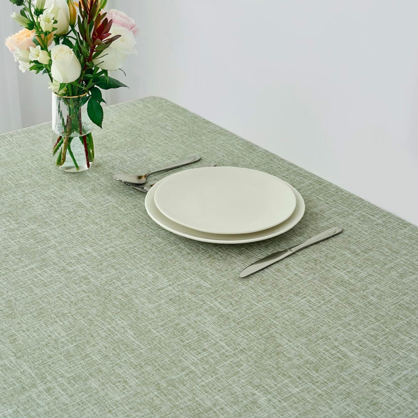 maxmill Flaxy Faux Linen Table Cloth with 2-Tone Slubby Texture Wrinkle Free Anti-Shrink Soft Tablecloth Decorative for Kitchen Dining Tabletop Outdoor and Indoor Use Rectangle 60 x 104 Inch Sage