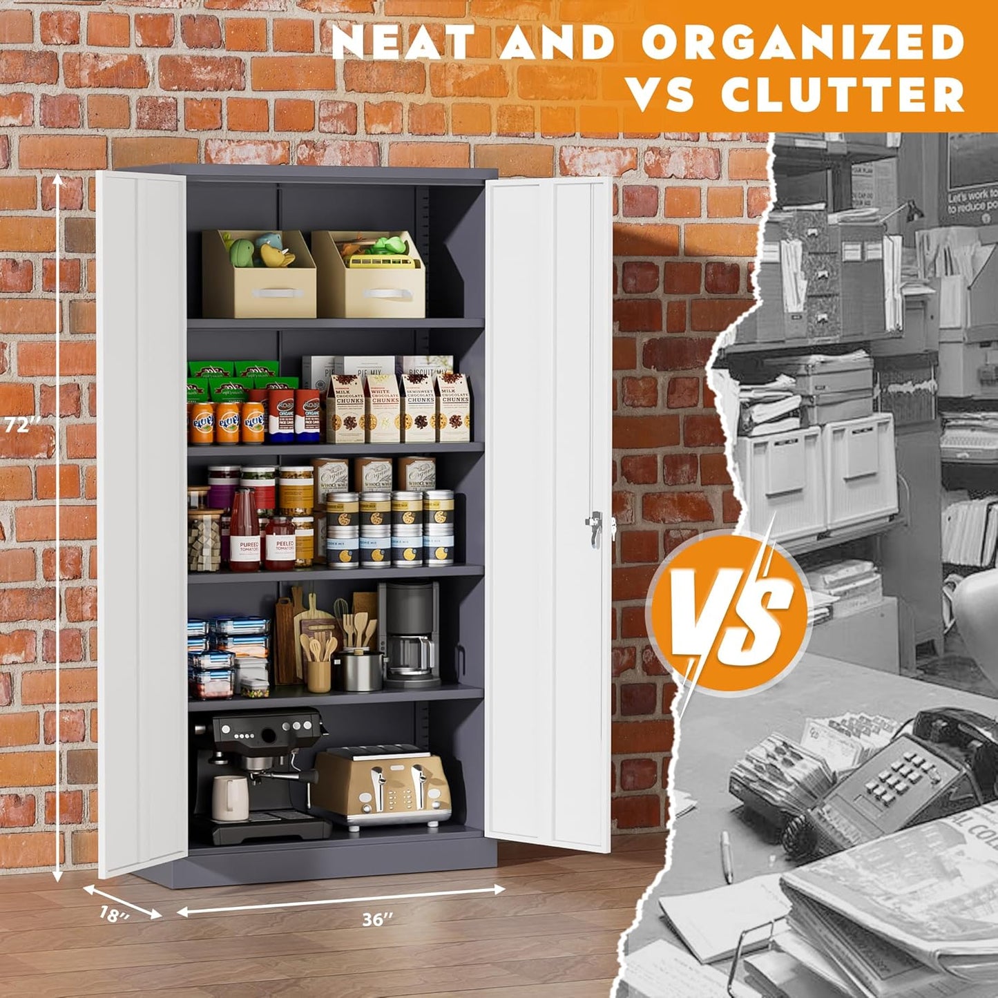 Greenvelly Metal Storage Cabinet with 2 Doors and 4 Adjustable Shelves,72" Locking Metal Garage Cabinet, Steel Tool Cabinets, Lockable Filling Cabinet for Home, Office, Garage, School(36" W x 18" D)