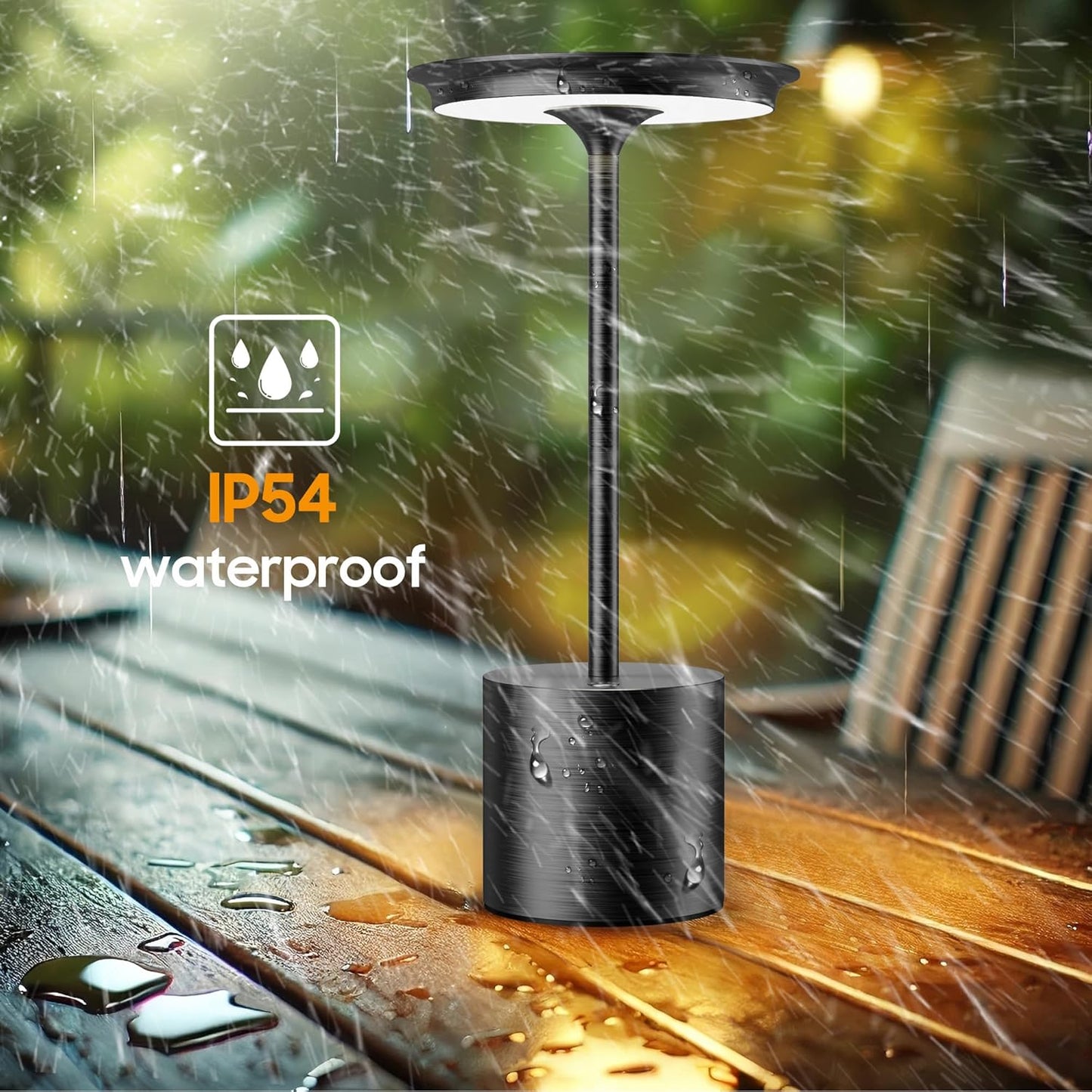 Cordless Table Lamp, Portable Rechargeable 6000mAh Outdoor Table Lamp, 3 Color Stepless Dimming Battery Powered Lamp, LED Table Light for Dinner/Restaurant/Outdoor (Black)