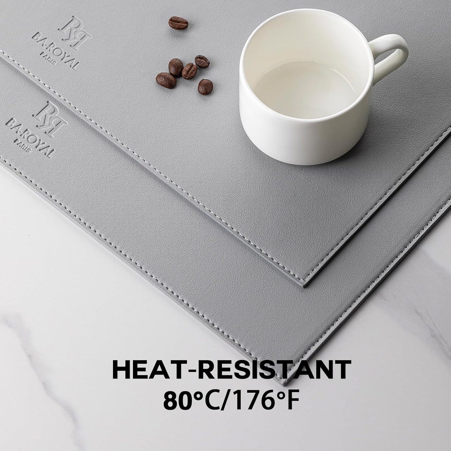 Faux Leather Placemats Set of 4 Vinyl Washable Wipeable Table Mats for Kitchen Dining Table Heat Resistant Waterproof Modern Indoor/Outdoor Placemats Non-Slip Easy Clean Place Mats (Gray)