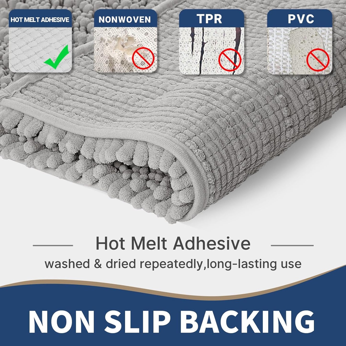 Yimobra Bathroom Rugs Sets 2 Piece - Quick Dry Extra Thick Luxury Chenille Bath Mat, Non Slip Super Absorbent for Tub Shower Sink, Machine Washable Shaggy Floor Mat, 32"x20"+24"x20" Inch, Grey