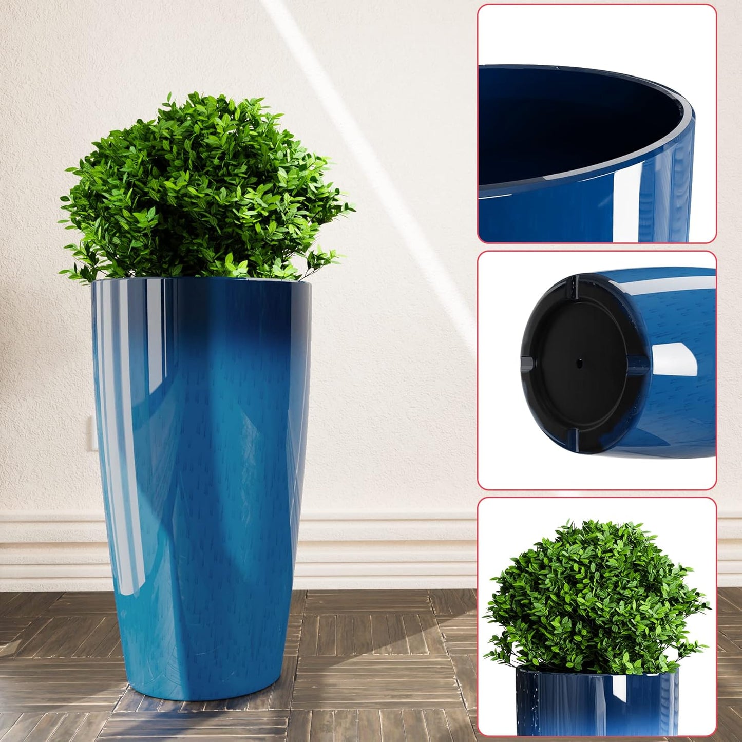 QCQHDU 21 inch Tall Planters for Outdoor & Indoor Plants, Set of 2 Large Outdoor Planters with Drainage Hole for Front Porch, Patio, Garden, Home Decor, Blue