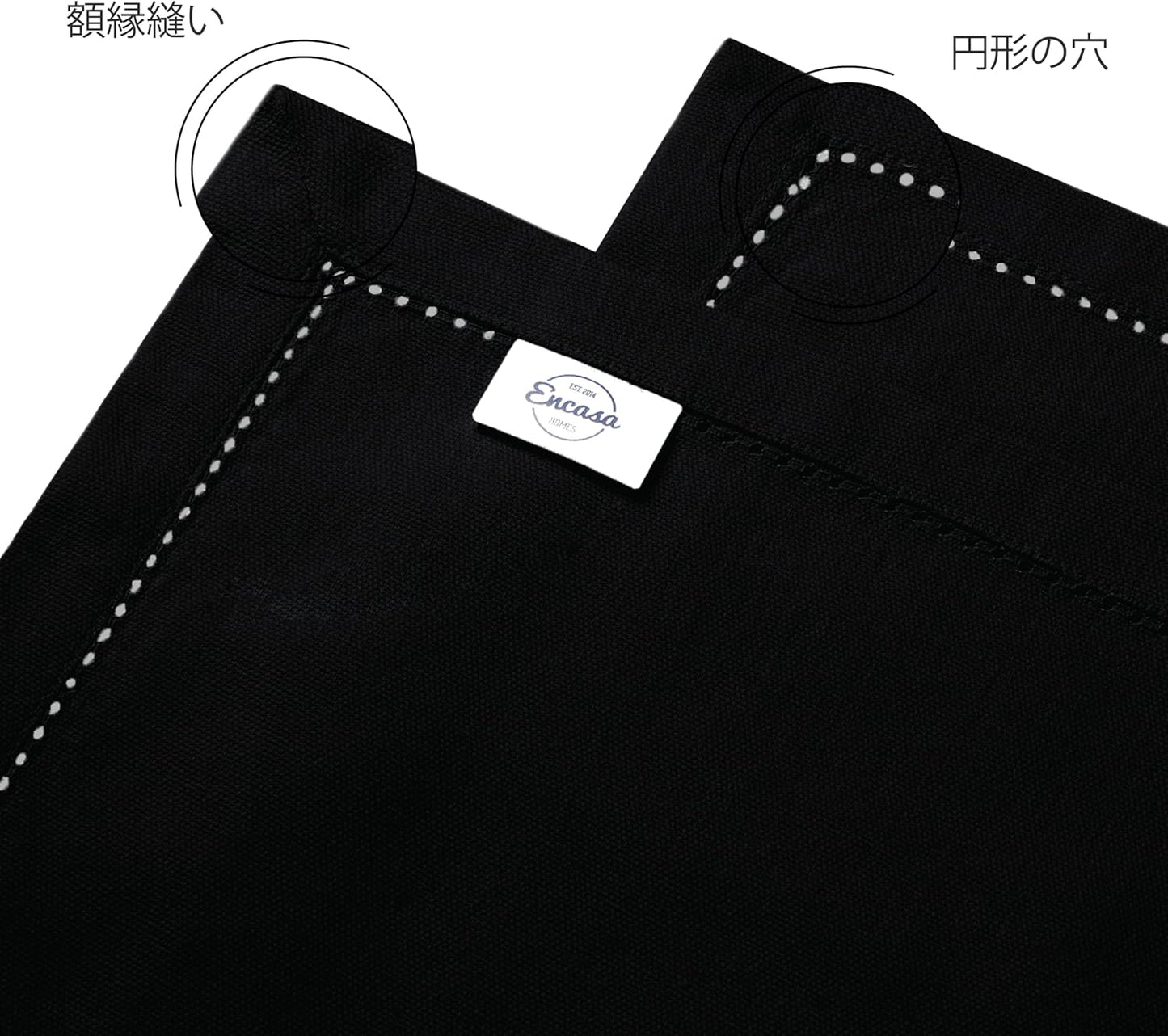 Encasa XO Dining Table Runner 13"x91" | Pure Cotton Hemstitched Design | Black - Machine Washable