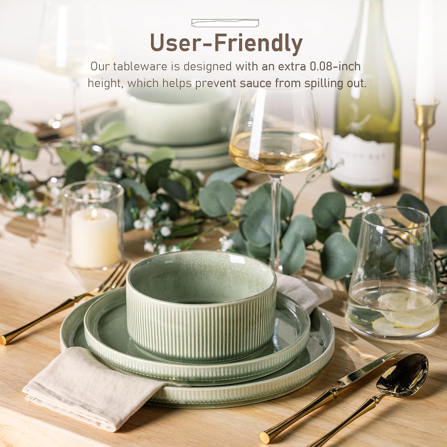 GBHOME Stoneware Dinnerware Sets for 4,Round Reactive Glaze Ceramic Plates and Bowls Set,Highly Scratch Resistant| Dishwasher & Microwave Safe Dishes Set,Service for 4(12Pcs)