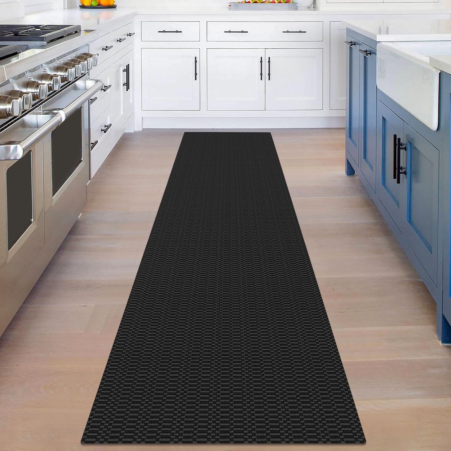 KOZYFLY Washable Runner Rug 2x8 Ft Runners for Hallway Rubber Backed Kitchen Runner Rugs Braided Cotton Entryway Runner Indoor, Carpet Runners for Hallway Entryway Bedroom, Black/Grey