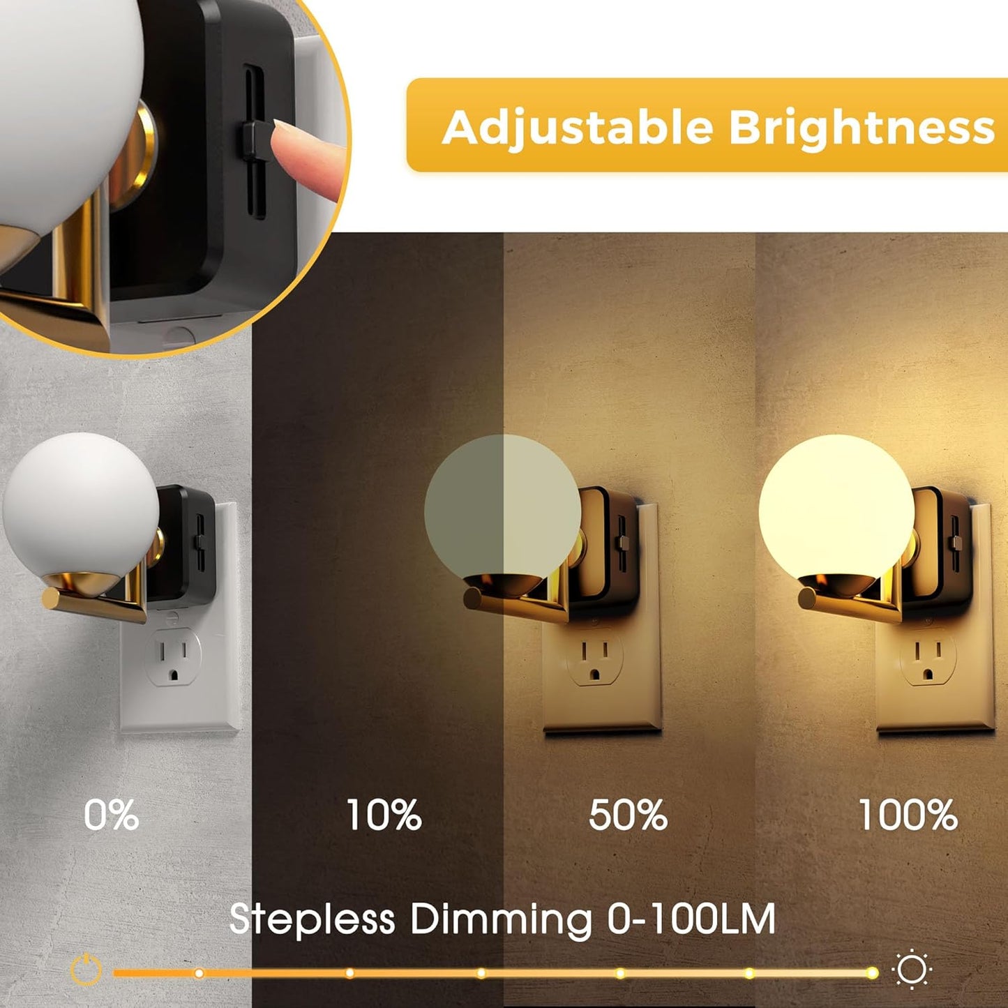 L LOHAS LED Night Lights Plug Into Wall 2 Pack, Dusk to Dawn Sensor, 3000K Nightlight, 0-100LM Adjustable Brightness, 180°Rotating Plug in Night Light for Bathroom, Hallway, Bedroom, Stairway
