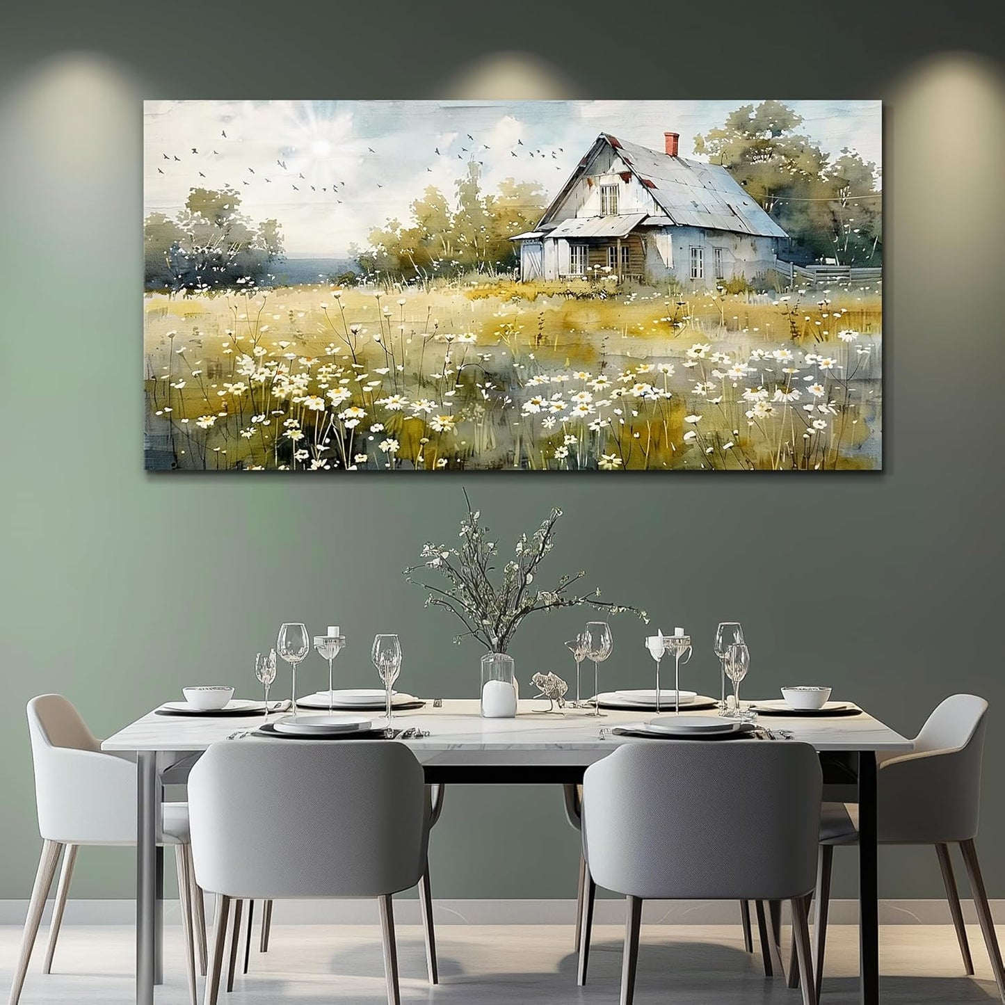 FUHAIHUA Canvas Wall Art For Living Room Large Wall Decor For Office Bedroom Wall Decorations Rural Landscape Paintings Farmhouse Watercolor Pictures Artwork Hotel Aesthetic Home Decor 20x40 In