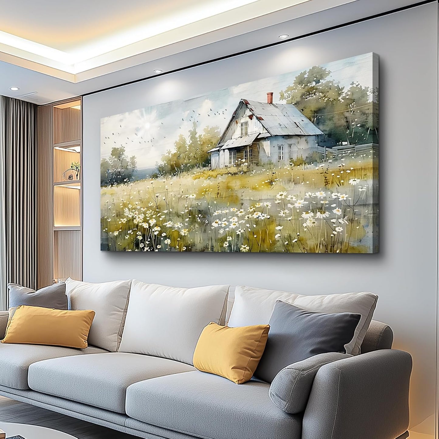 FUHAIHUA Huge Wall Art For Living Room Canvas Wall Decorations For Office Bedroom Wall Decor Rural Landscape Paintings Farmhouse Watercolor Pictures Artwork Room Mural Aesthetic Home Decor 30x60 In