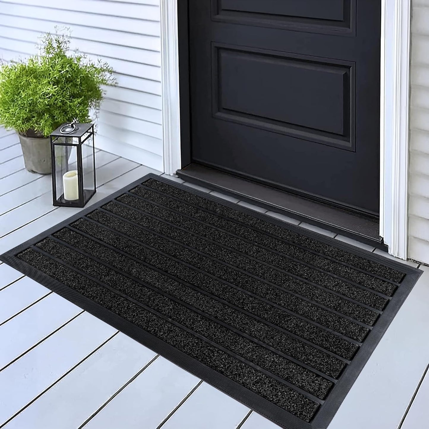 ubdyo Extra Durable Door Mat - Dirt Trapping Outdoor Welcome Mats - Non-Slip Outdoor Indoor Entrance - Low Profile Front Doormat (32" x 20", Bright Black)