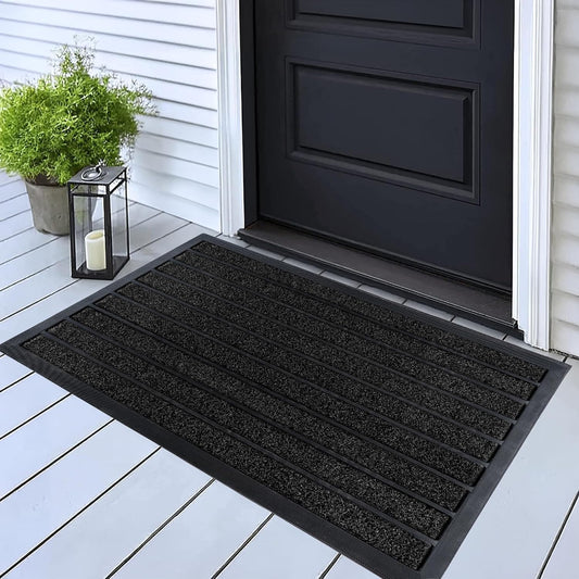 ubdyo Extra Durable Door Mat - Dirt Trapping Outdoor Welcome Mats - Non-Slip Outdoor Indoor Entrance - Low Profile Front Doormat (32" x 20", Bright Black)