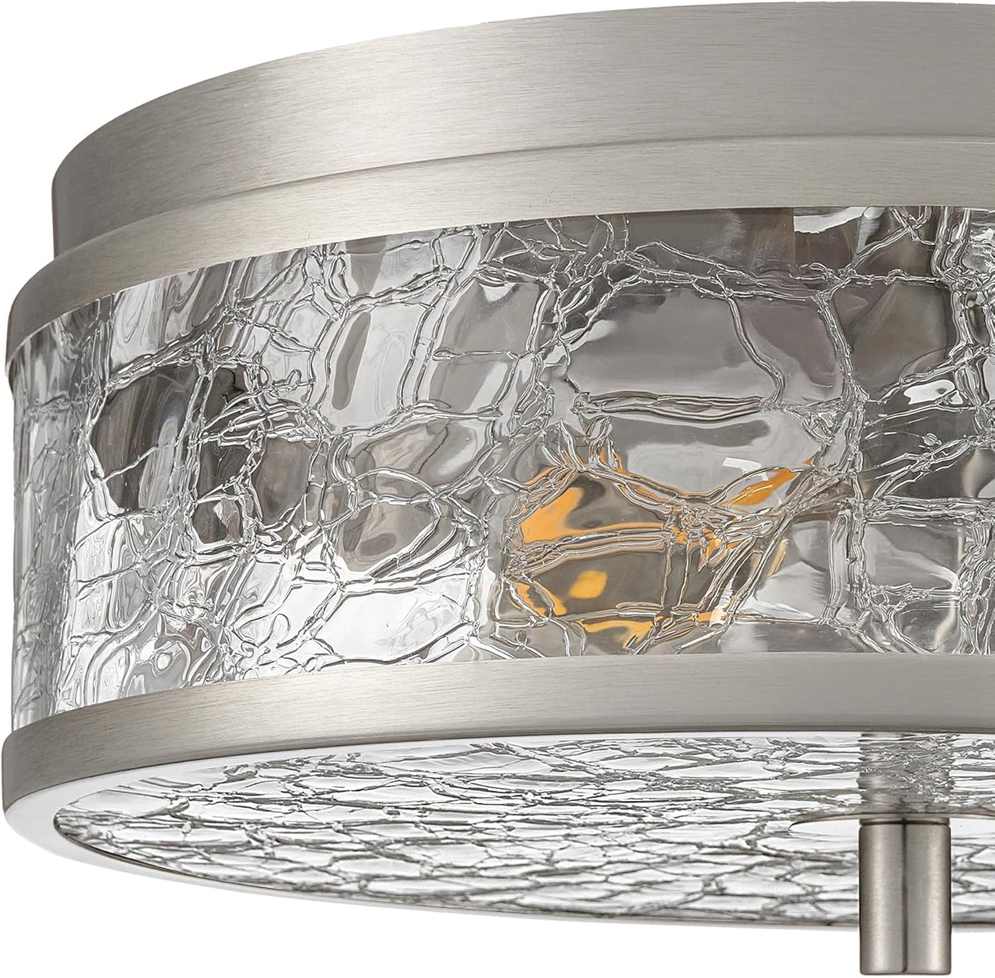 LamQee 12 Inch Flush Mount Ceiling Light with Crackled Glass Shade, 2-Lights Modern Farmhouse Close to Ceiling Lighting Fixture for Hallway Kitchen Bedroom Bathroom Foyer Entryway, Brushed Nickel