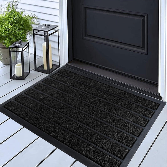 ubdyo Extra Durable Door Mat - Dirt Trapping Outdoor Welcome Mats - Non-Slip Outdoor Indoor Entrance - Low Profile Front Doormat (30" x 17", Bright Black)