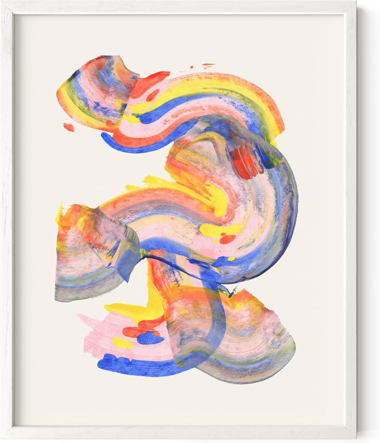 HAUS AND HUES Colorful Abstract Wall Art - Minimalist Retro Picture for Living Room Decor, Red and Pink Modern Wall Art Painting (Abstract Watercolor Swirls, White Frame, 8x10)