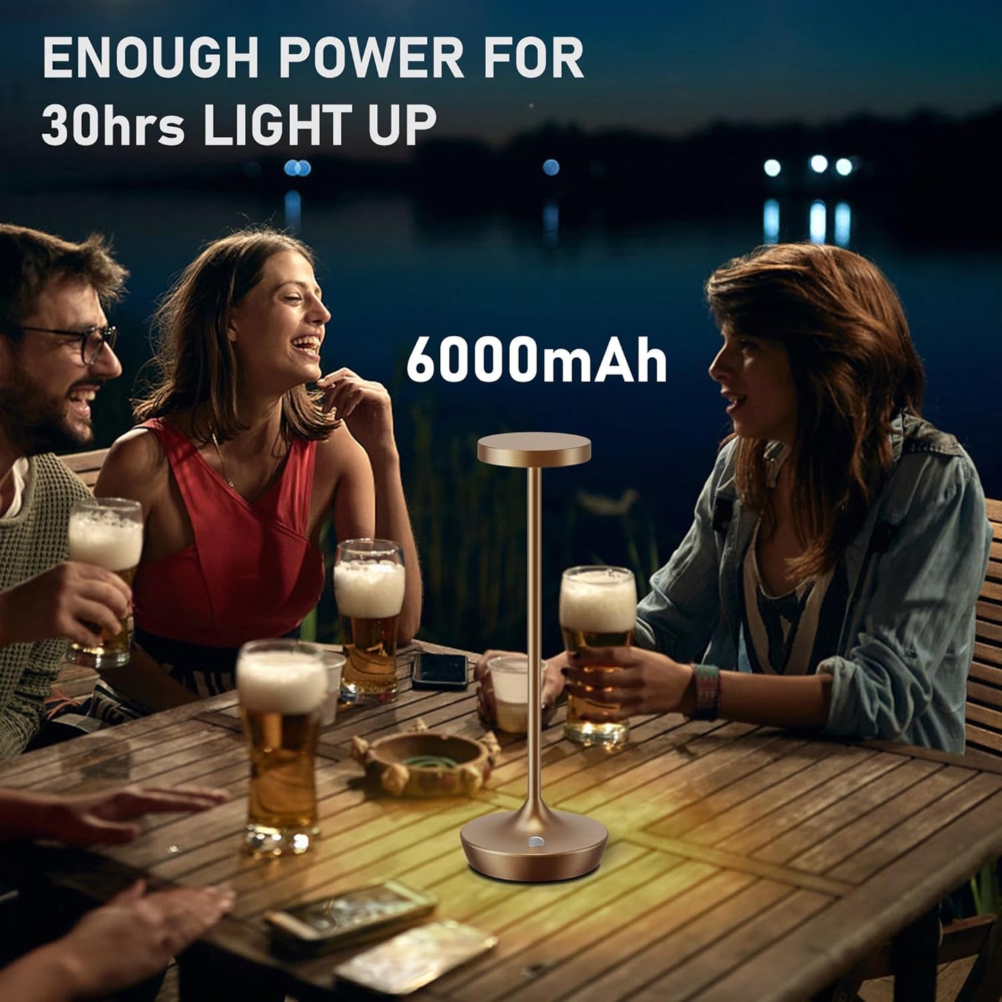 Cordless Table Lamp Rechargeable - 6000mAh LED Battery Operated Table Light - Portable Touch Dimmable Outdoor Waterproof Table Lamps for Patio Restaurant Dining (Bronze)