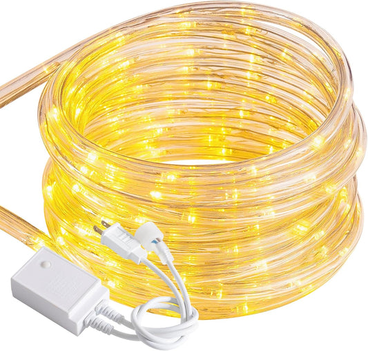 Waterproof LED Rope Lights, Connectable & Flexible with 8 Modes, Outdoor Lighting for Deck, Garden, Pool, Patio & Christmas Decor (Warm White, 50ft)