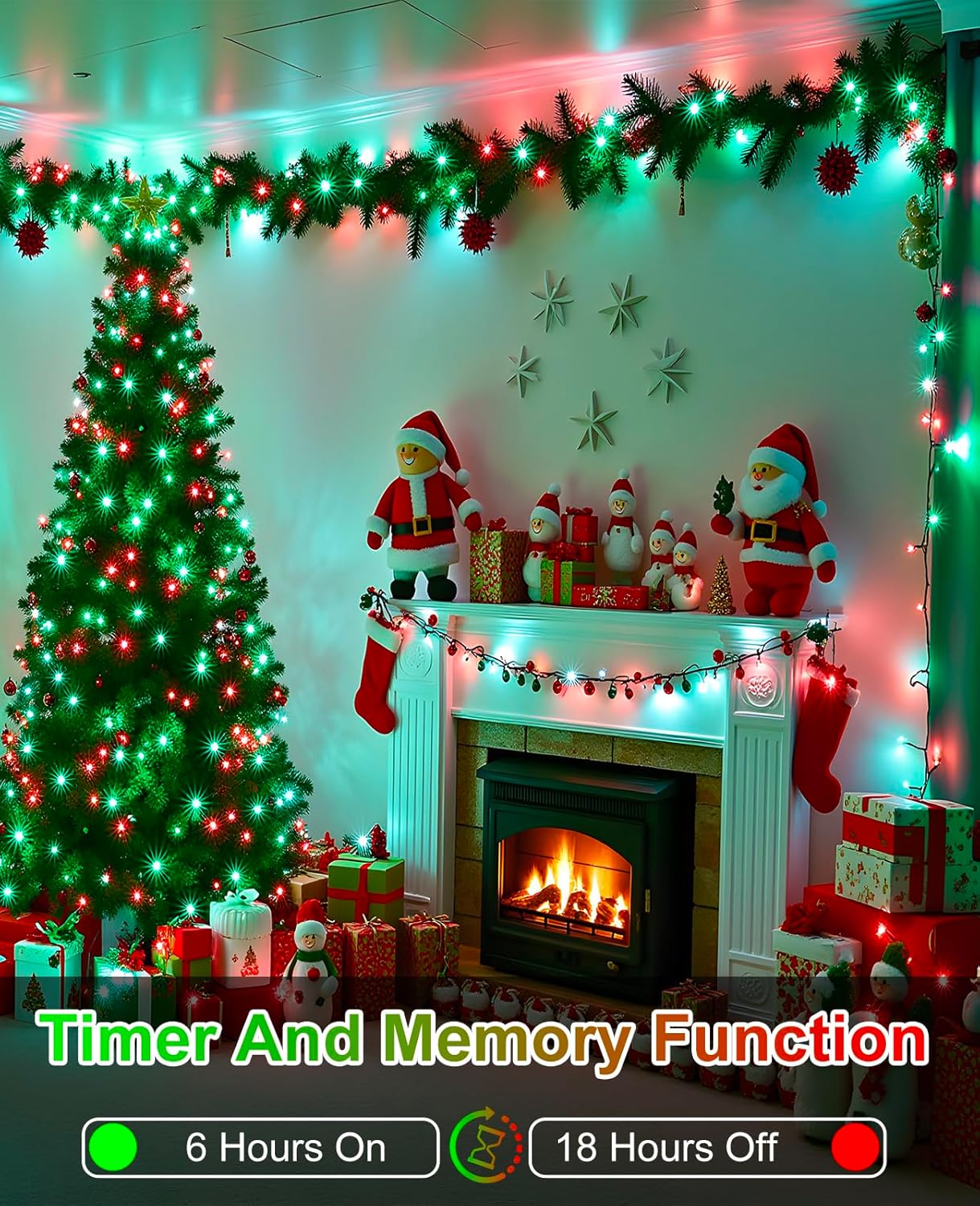 157Ft 480 LED Christmas Lights Outdoor, Plug in Christmas Tree Lights Waterproof, 8 Modes Green Wire Twinkle String Light for Indoor Room Patio Garden Xmas Party Decorations, Red Green