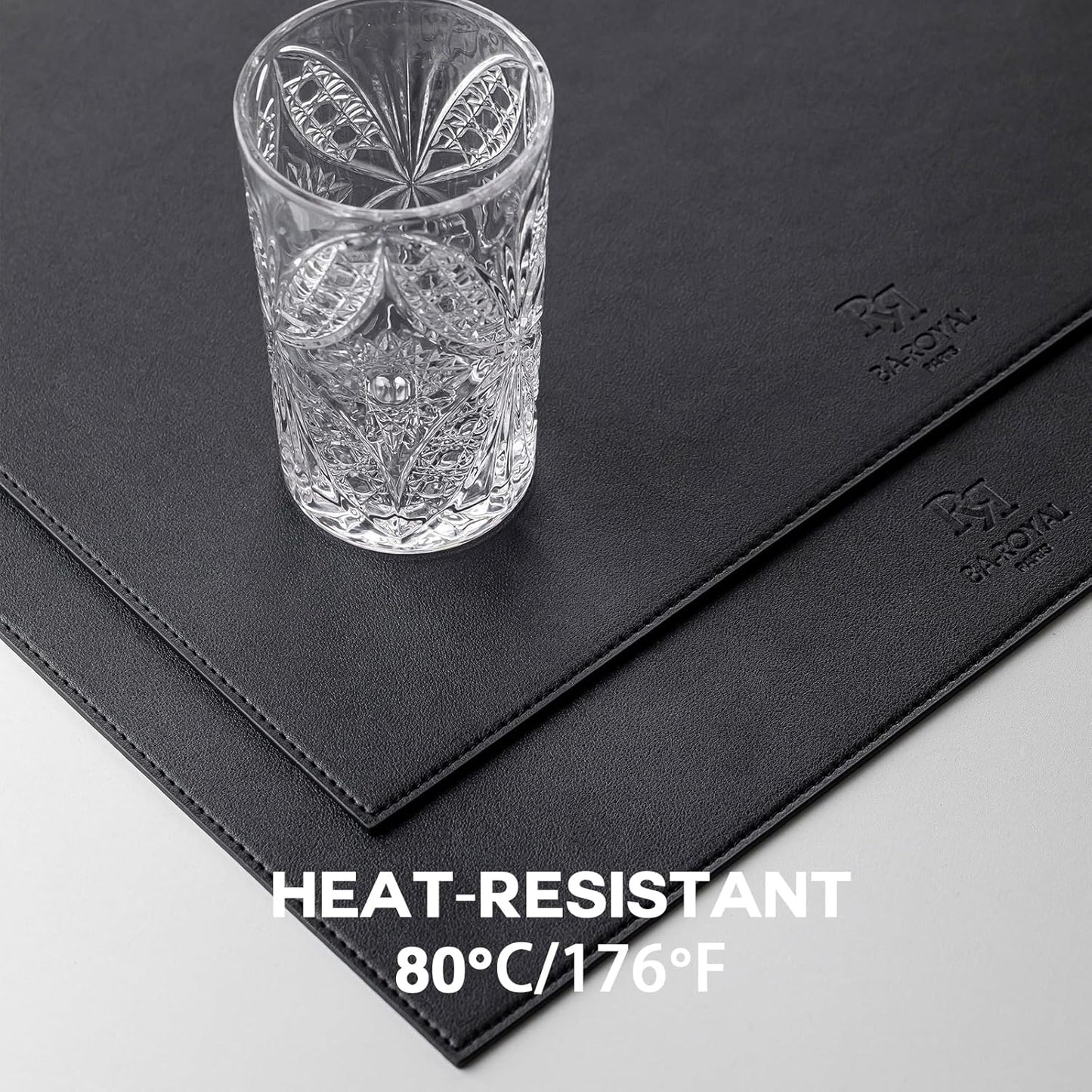 Faux Leather Placemats Set of 6 Vinyl Washable Wipeable Table Mats for Kitchen Dining Table Heat Resistant Waterproof Modern Indoor/Outdoor Placemats Non-Slip Easy Clean Place Mats (Black)