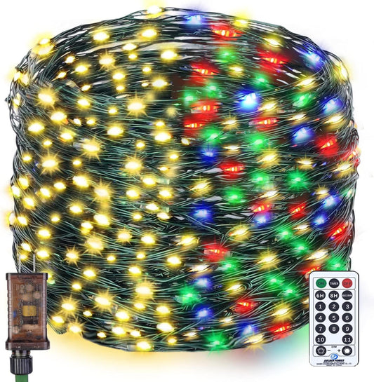 Decute 300LED Christmas Tree Lights Fairy String Light 99FT Green Copper Wire Warm White and Multicolor Dimmable with Remote, UL Cerficated Twinkle Lights for Party Wedding Indoor Outdoor Decor
