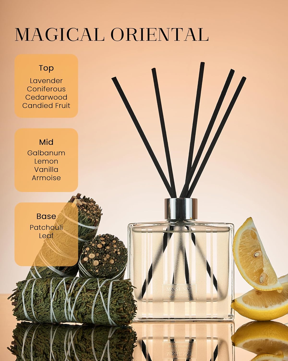 M&SENSE Magical Oriental Reed Diffuser Set - 7.04oz Diffusers for Home with Sticks, Shelf Decor for Bedroom Bathroom Office