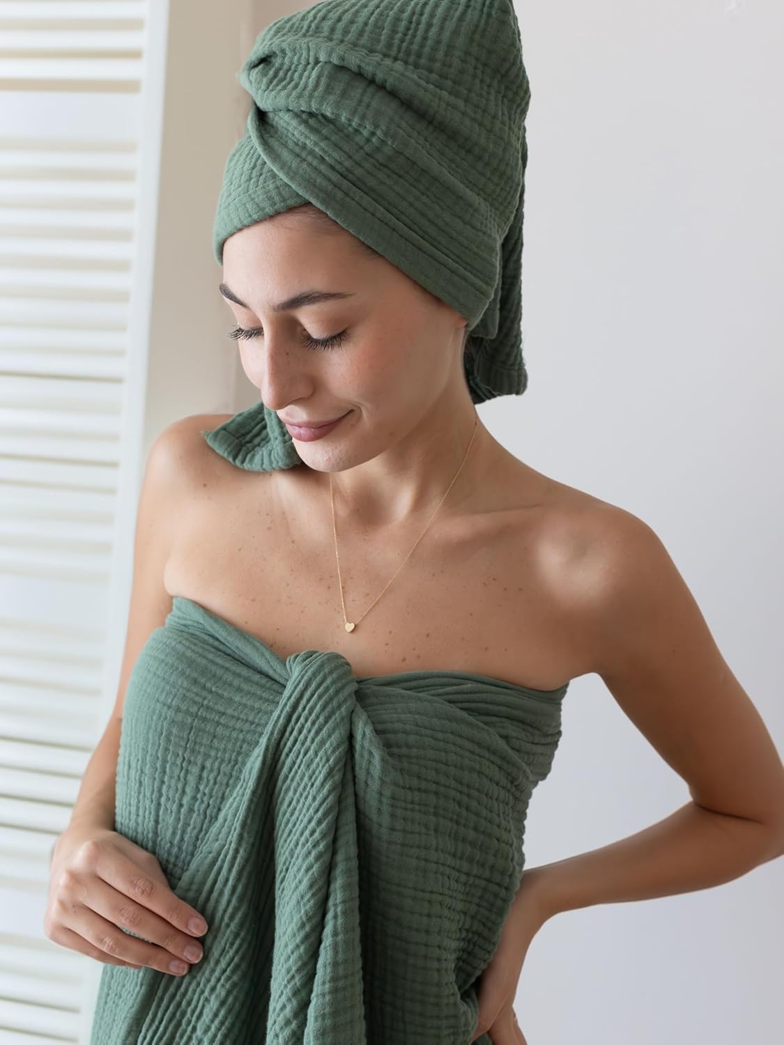 Muslin Bath Towels Pack of 2-32"x67" Inch Large Size, 100% Turkish Cotton, Thin, Soft, Quick-Dry, Lint-Free, Muslin Bathroom Towels (Green, Pack of 2 Bath Towels)