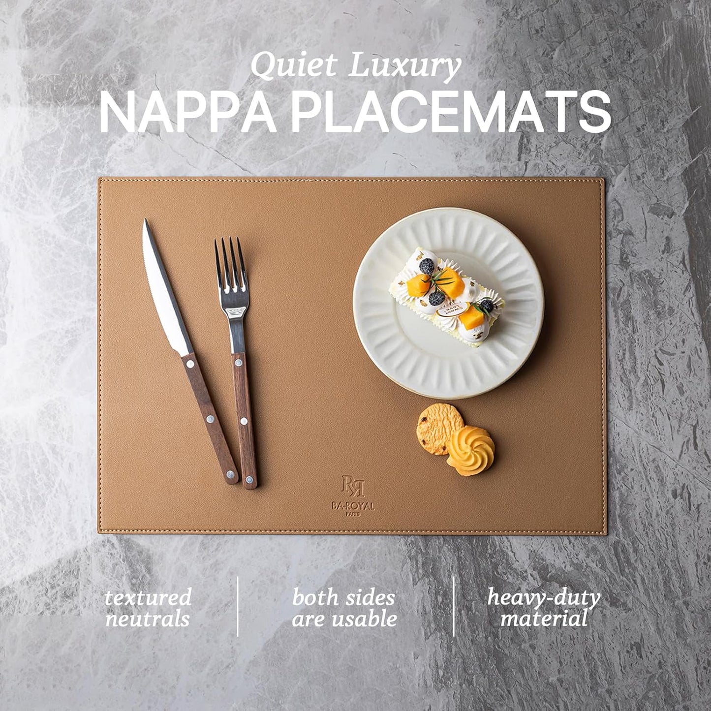 Faux Leather Placemats Set of 12 Vinyl Washable Wipeable Table Mats for Kitchen Dining Table Heat Resistant Waterproof Indoor/Outdoor Placemats Non-Slip Easy Clean Place Mats (British Khaki)