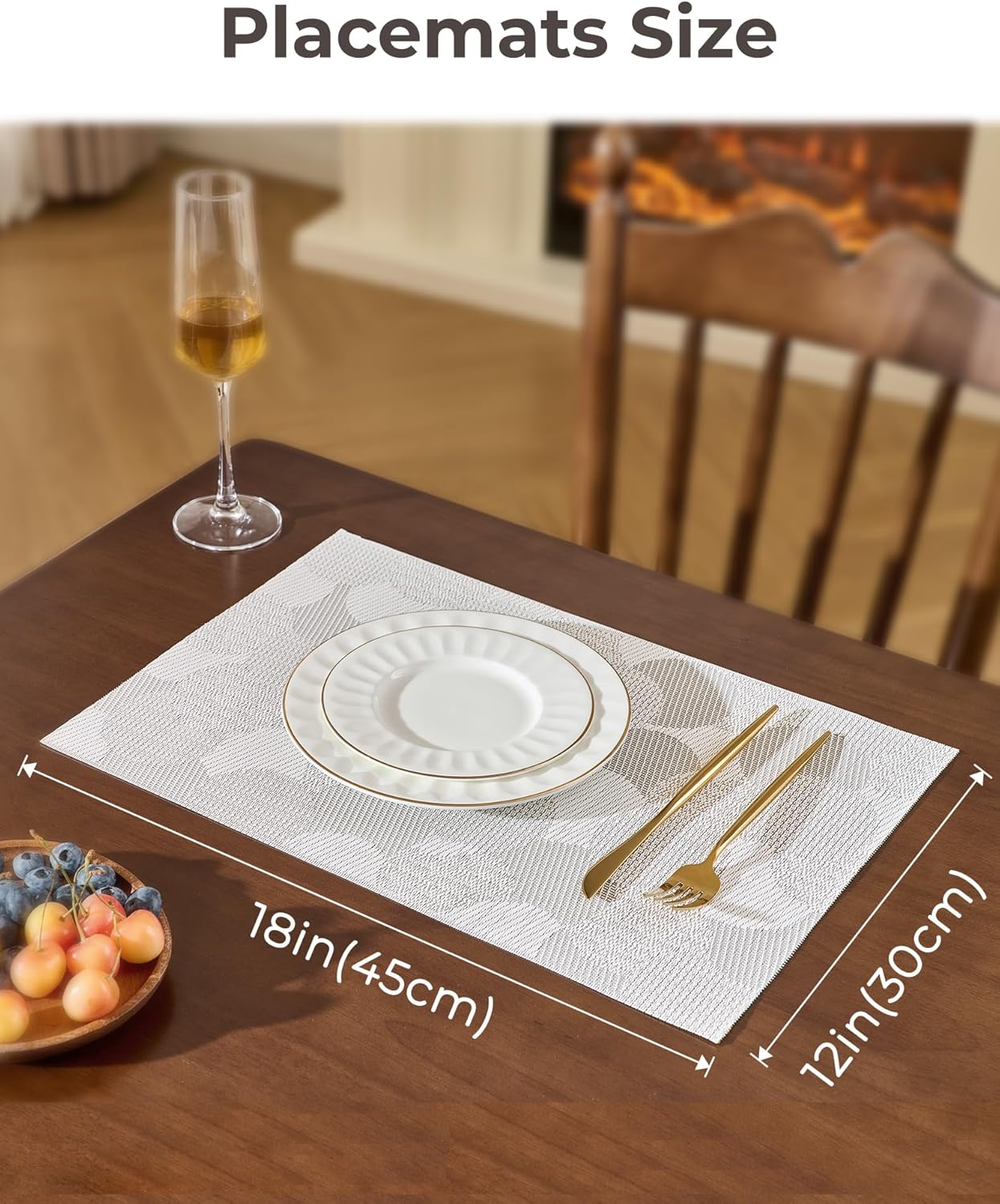 Leetaltree White Placemats Set of 4 - Heat Resistant Non-Slip Place mats for Dining Table, Washable Durable PVC Vinyl Woven Table Mats（White Circle, 4）