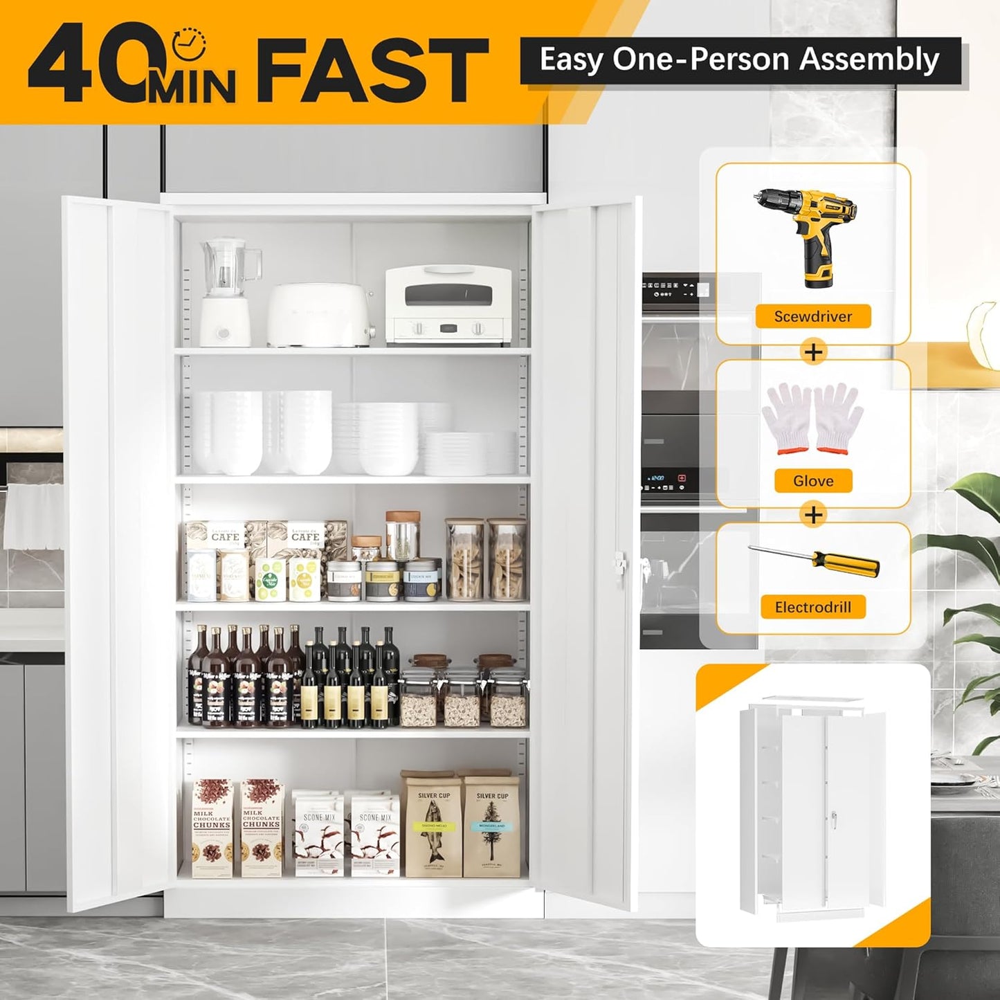 Greenvelly Metal Storage Cabinet with 2 Doors and 4 Adjustable Shelves, 72”H Metal Cabinet Lockable Storage Cabinet,Tall Locking File Cabinet for Office,Home, Garage, Gym, School